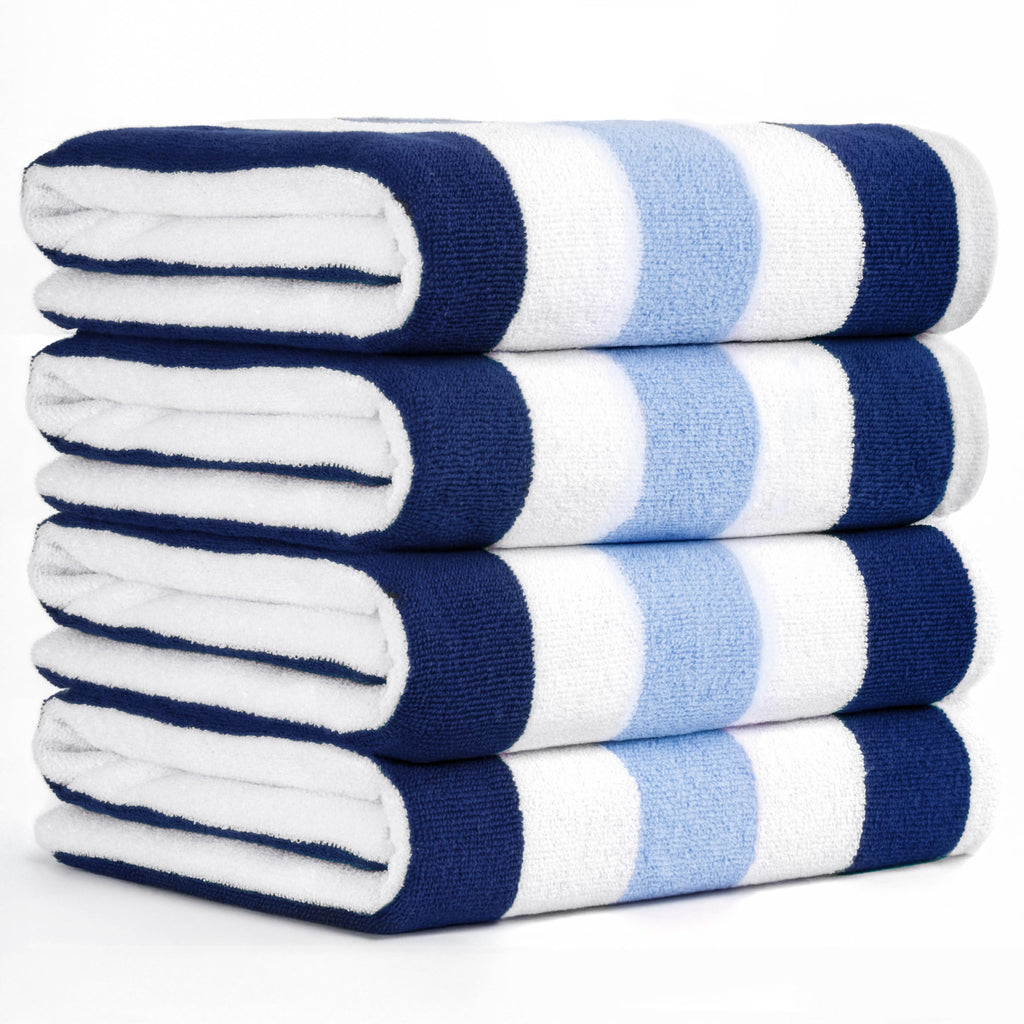 American Soft Linen Cabana Striped Beach Towels, 30x60 inch 4 Piece Oversize Pool Towels, Quick Drying Sand Free Swim Towels, Beige