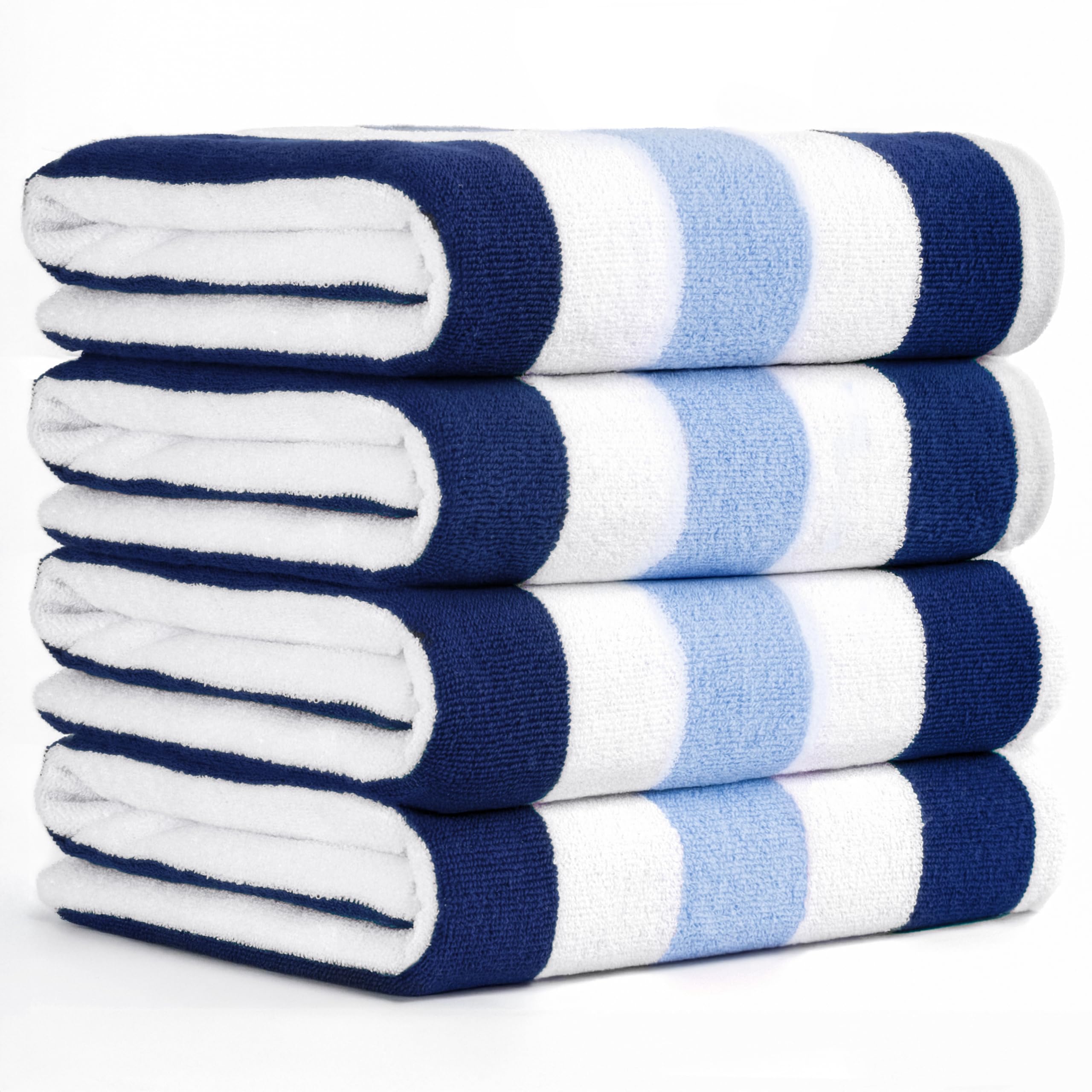 American Soft Linen Cabana Striped Beach Towels, 30x60 inch 4 Piece Oversize Pool Towels, Quick Drying Sand Free Swim Towels, Beige