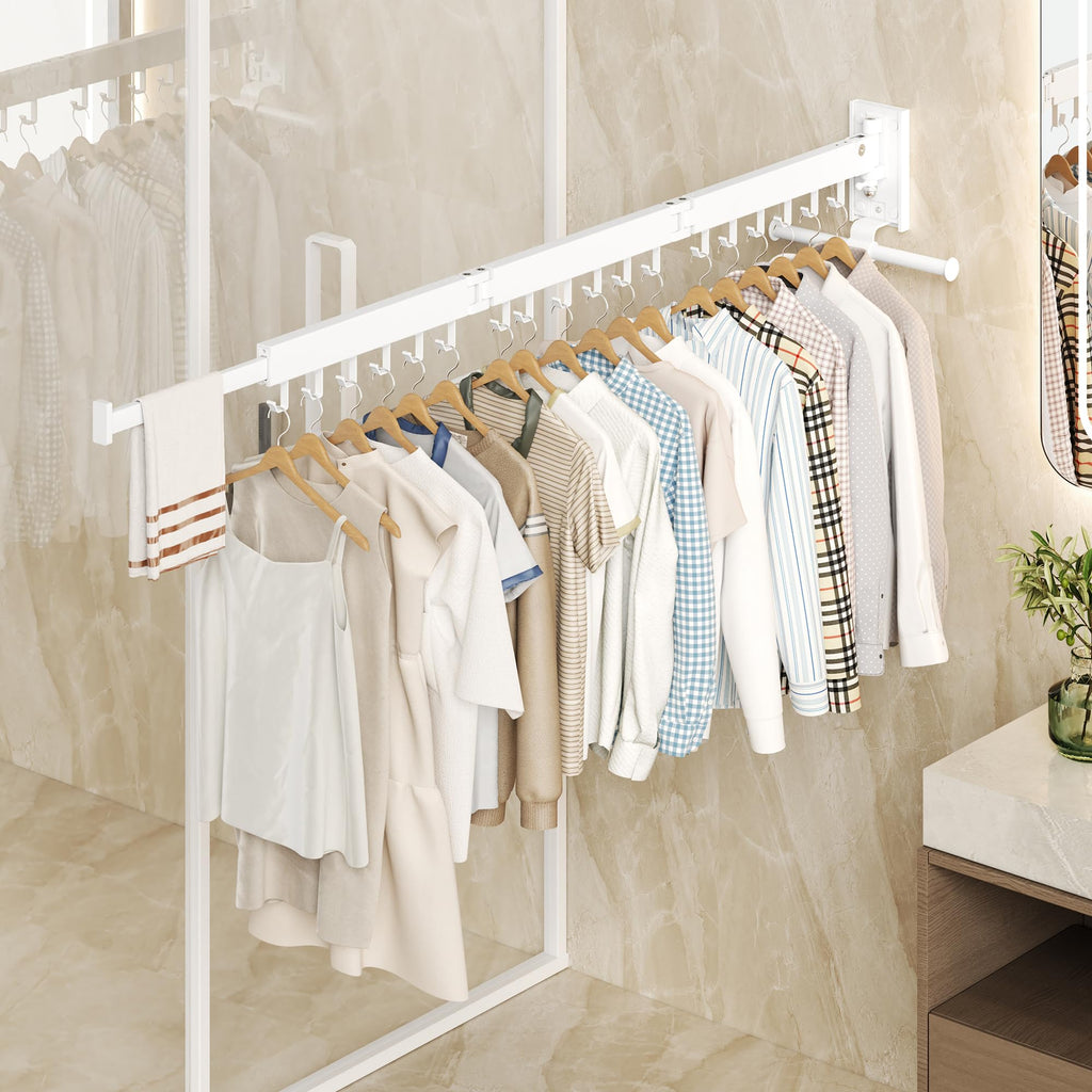 HEILAIYI Clothes Drying Rack for Laundry,Wall Mounted Clothes Hanger Rack,Folding,Retractable,Collapsible(J Shape Hooks)
