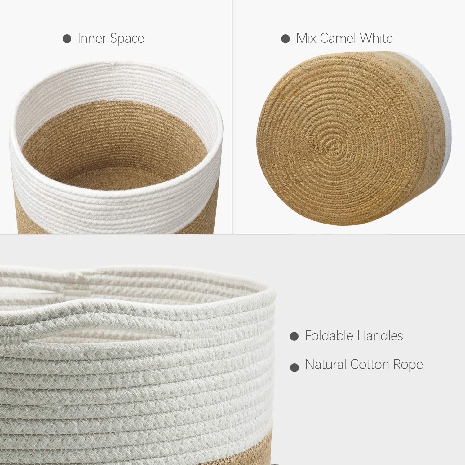TIMEYARD Sturdy Jute Rope Plant Basket Modern Woven Basket up to 7.5 Inch Flower Pot Floor Indoor Planters, 8” x 8” Storage Organizer Baskets Rustic Home Decor, Black Stripes