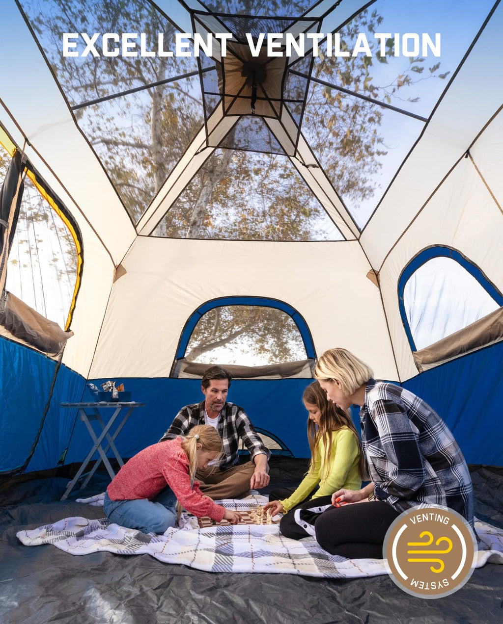 FanttikOutdoor Camping Tent 4/6/8/10 Person Instant Cabin Tent Setup in 60 Seconds with Rainfly & Windproof Portable with Carry Bag for Family Camping & Hiking, Upgraded Ventilation, Navy Blue