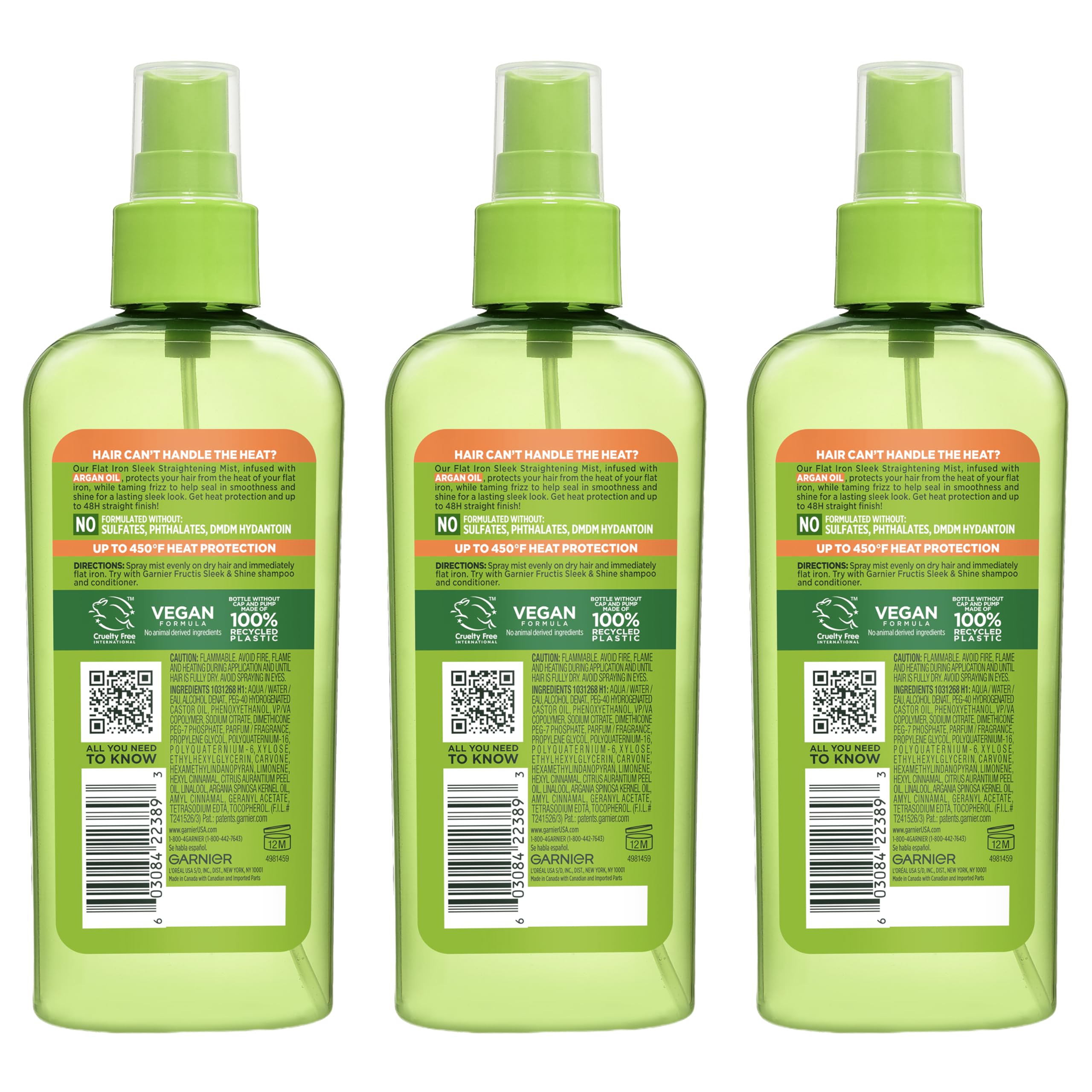 Garnier Fructis Style Flat Iron Perfector Straightening Mist for Heat Protection, Argan Oil, 6.0 Fl Oz, 3 Count (Packaging May Vary)