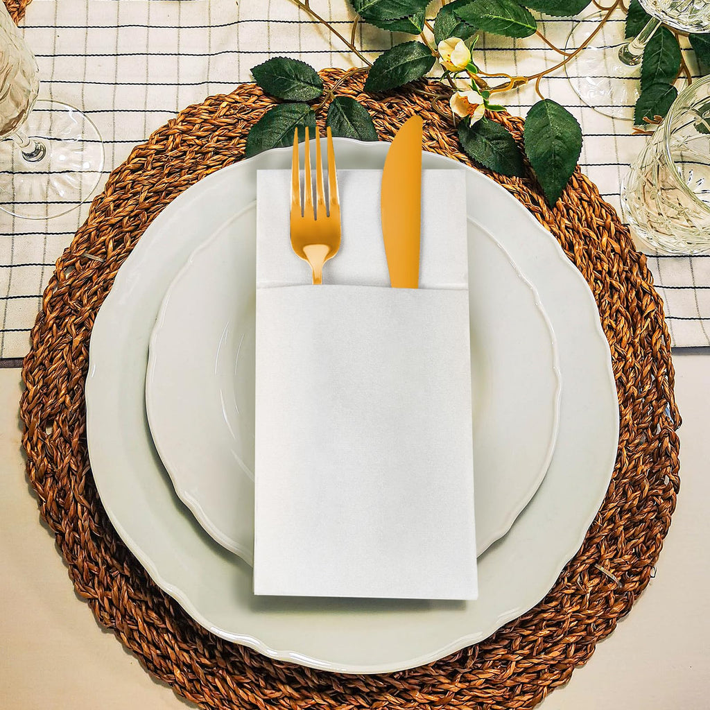KAMMAK Black Napkins Disposable with Pocket Wedding Decorative Dinner Paper Napkins 100 Pack Linen Feel Prefolded Guest Hand Towels for Party Decoration, Cocktail Reception, Hotel (16.5 x 16.5 inch)