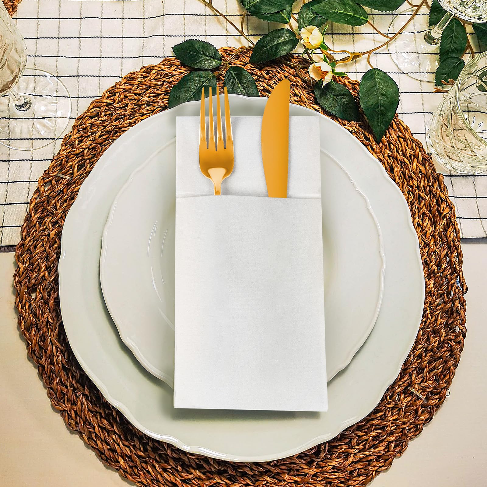 KAMMAK Black Napkins Disposable with Pocket Wedding Decorative Dinner Paper Napkins 100 Pack Linen Feel Prefolded Guest Hand Towels for Party Decoration, Cocktail Reception, Hotel (16.5 x 16.5 inch)