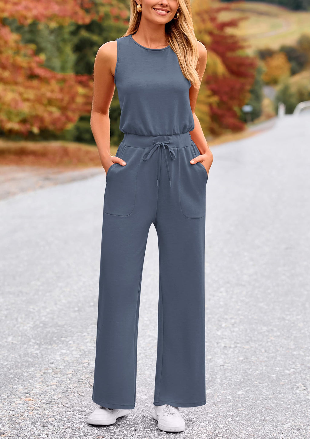 PRETTYGARDEN Jumpsuits for Women Casual 2026 Summer Sleeveless Wide Leg Pants Rompers One Piece Beach Vacation Spring Outfits