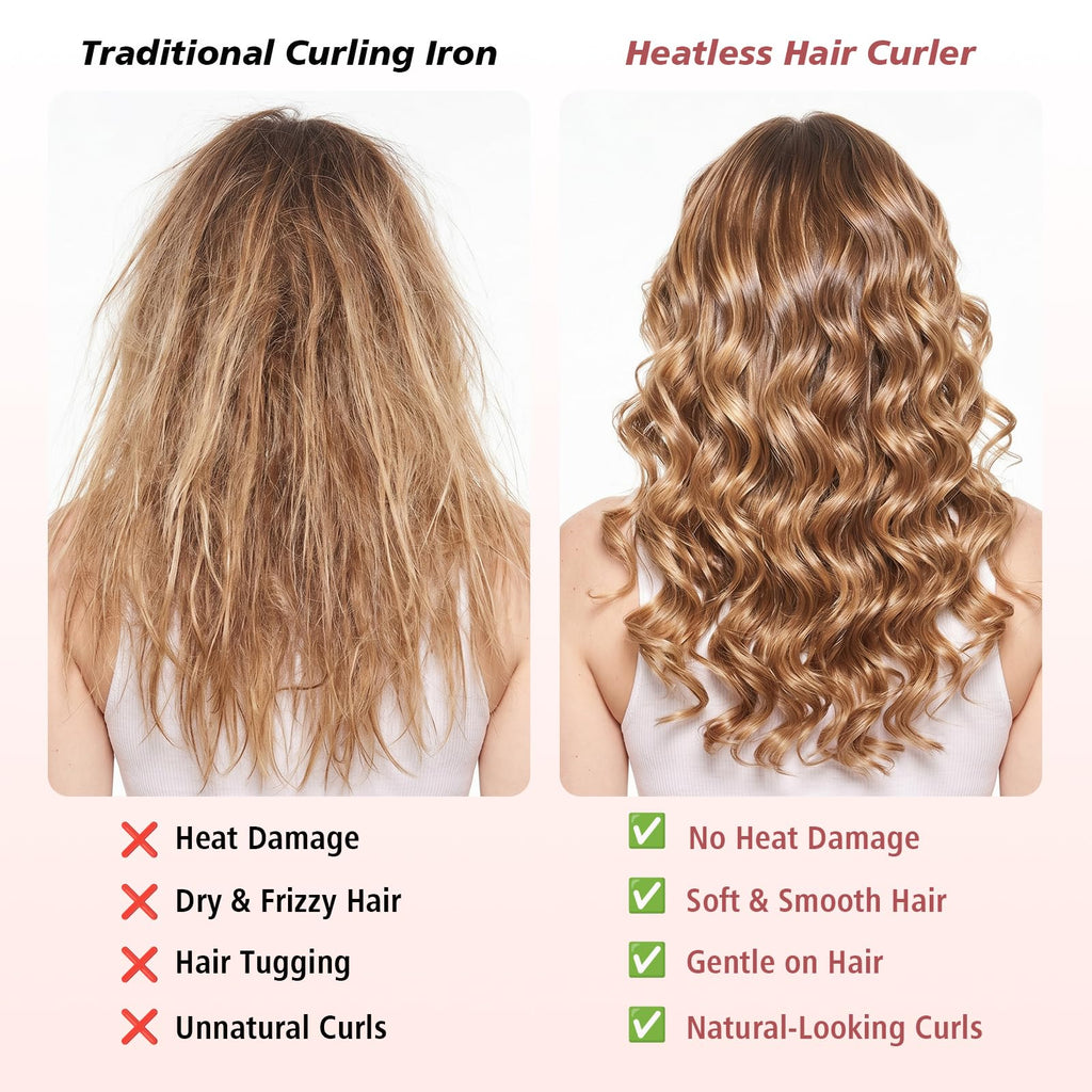 Gwabee Heatless Curls Overnight Hair Curler, 70" Soft Hair Curlers to Sleep In No Heat Curls Overnight, 9 PCS No Heat Curlers Set for Women - Blue