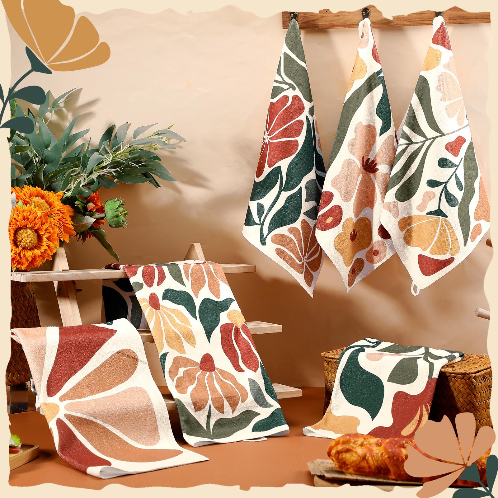 Breling Set of 6 Summer Beach Kitchen Towels Coastal Dish Towel Bathroom Decorative Sea Palm Trees Cloths for Kitchen Bathroom Home Cooking Housewarming Gifts, 14 x 21 Inch