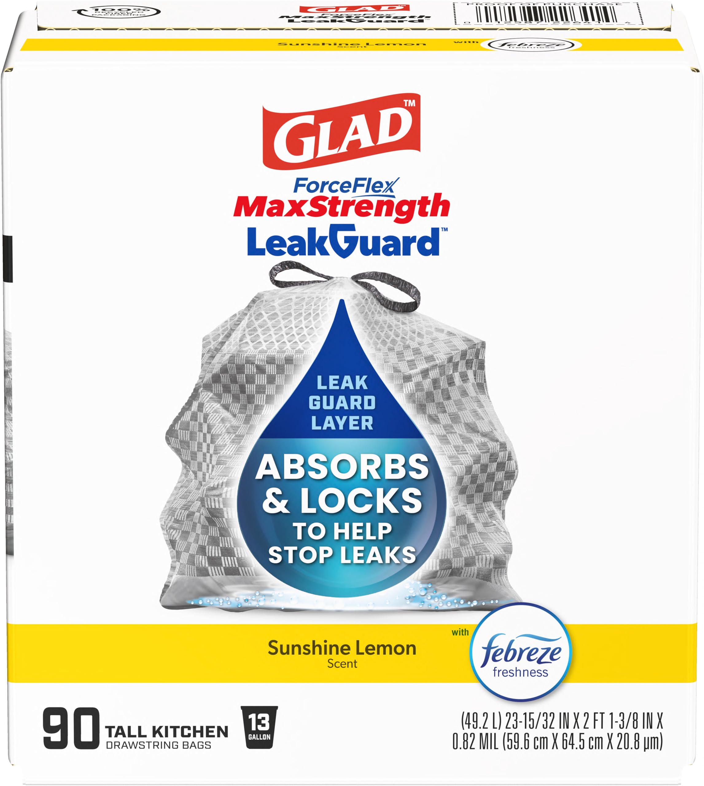 Glad ForceFlex MaxStrength LeakGuard Trash Bags, 13 Gal, Fresh Air, 90 Ct (Package May Vary)