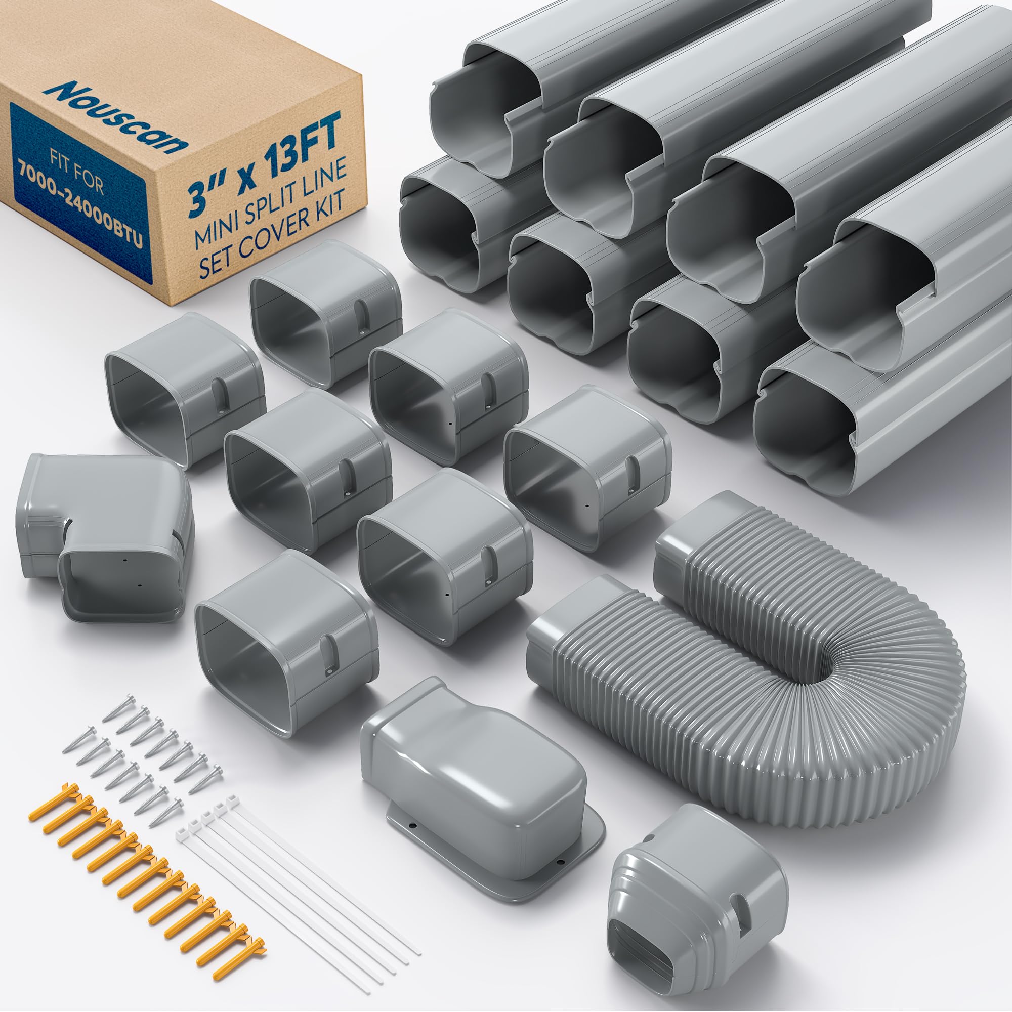 3'' x 9Ft Mini Split Line Set Cover with Flexible Duct, Upgrade PP Decorative Minisplit Lineset Cover Kit, Line Hide for Mini Split, Air Conditioner, Central AC, HVAC and Heat Pumps, Brown