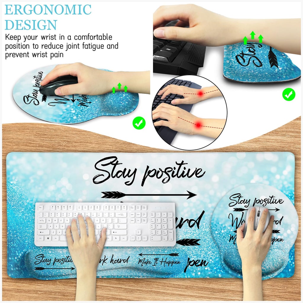Black Striped Ergonomic Large Desk Mat Set with Wrist Rest