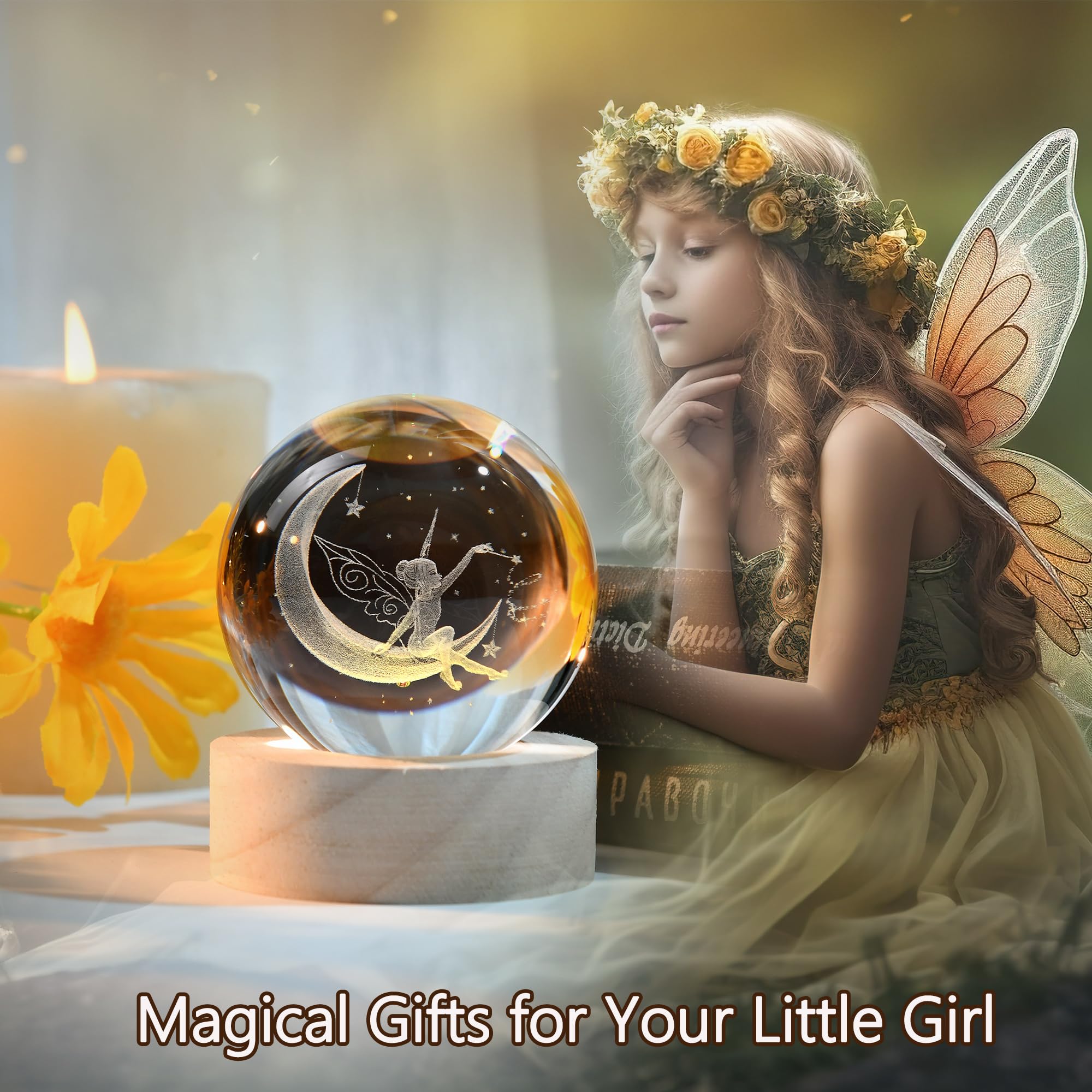 IFOLAINA Butterfly Crystal Ball Gifts Ideas for Girlfriend Wife Mom Couple Her Bithday Mothers Day 3D Butterfly on Sunflower Night Light Decorative Globes Room Decor