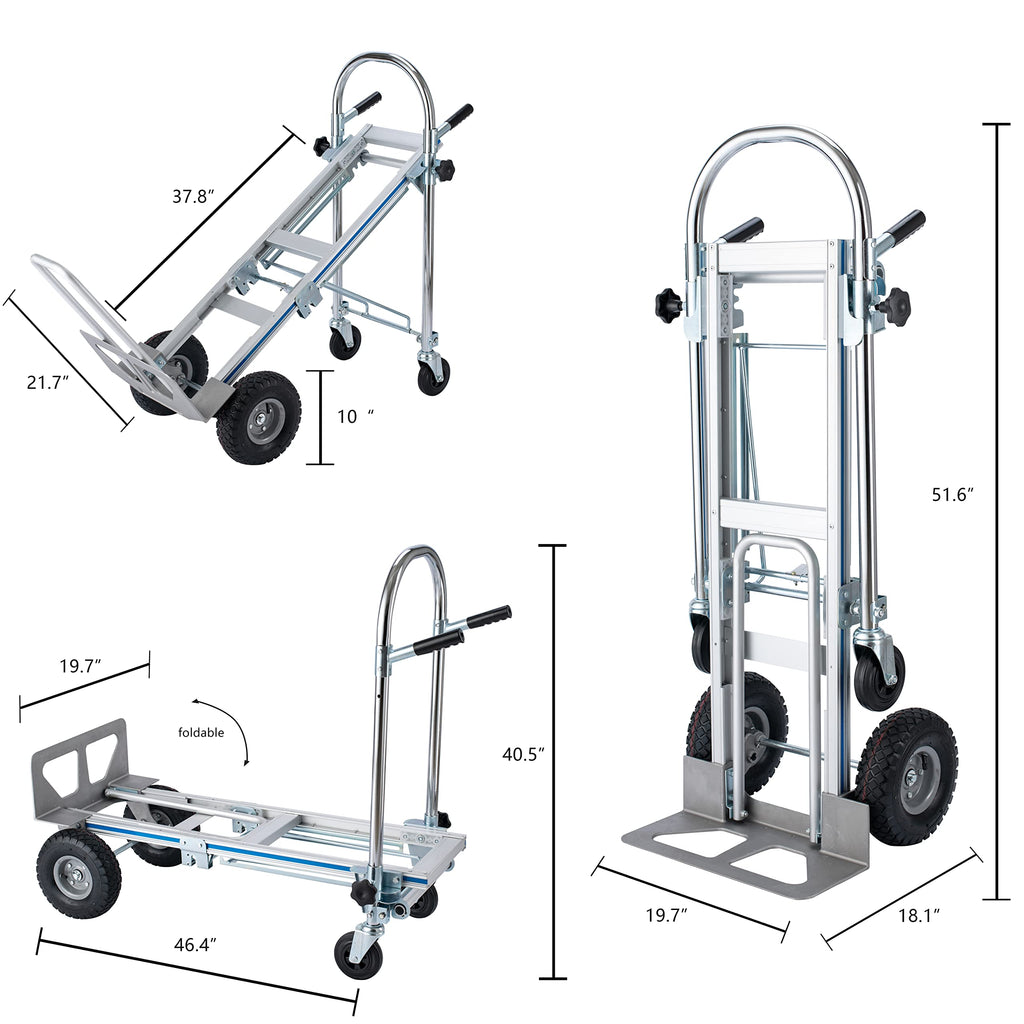 LEADALLWAY Hand Truck Aluminum Foldable Hand Cart with 6" Wheels 220 lbs Capacity