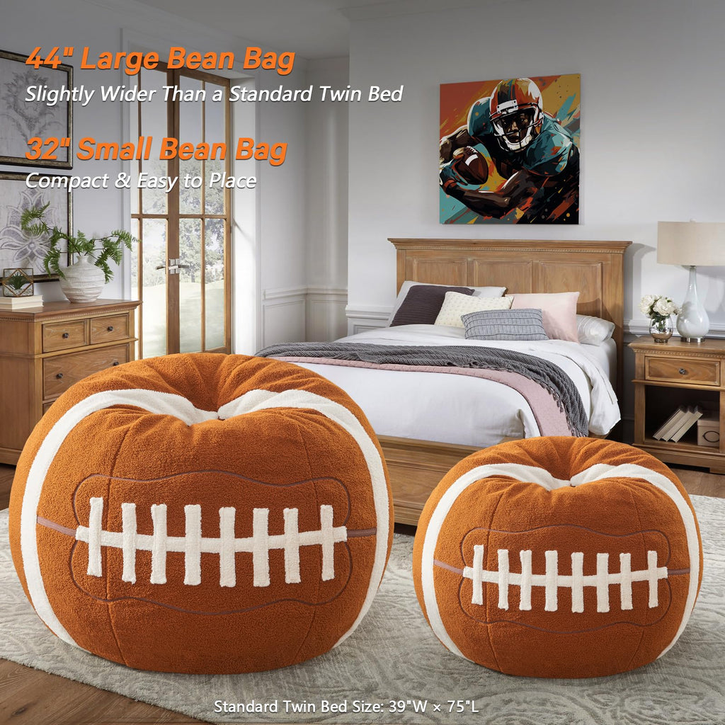 Sports Baseball Bean Bag Chair - Luxurious Bean Bag Chairs for Kids Teens Adults - Floor Sofa Couch with Filler - Plush BeanBag Furniture for Living Room Bedroom College Dorm - 32 Inch