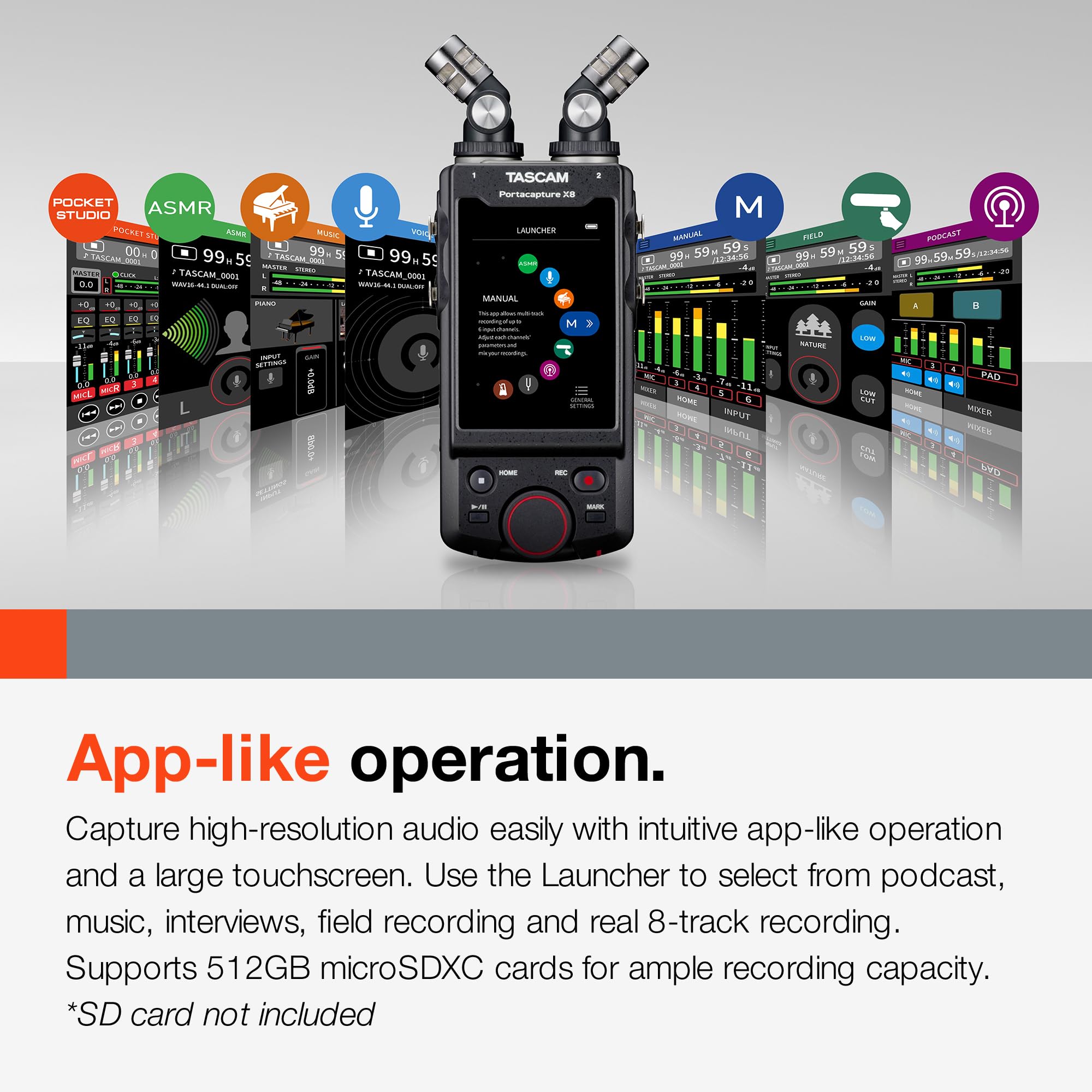 TASCAM Portacapture X6 32-bit Float Portable Audio Recorder, Field Recorder for Video, Music, Podcast, Voice, Podcasting