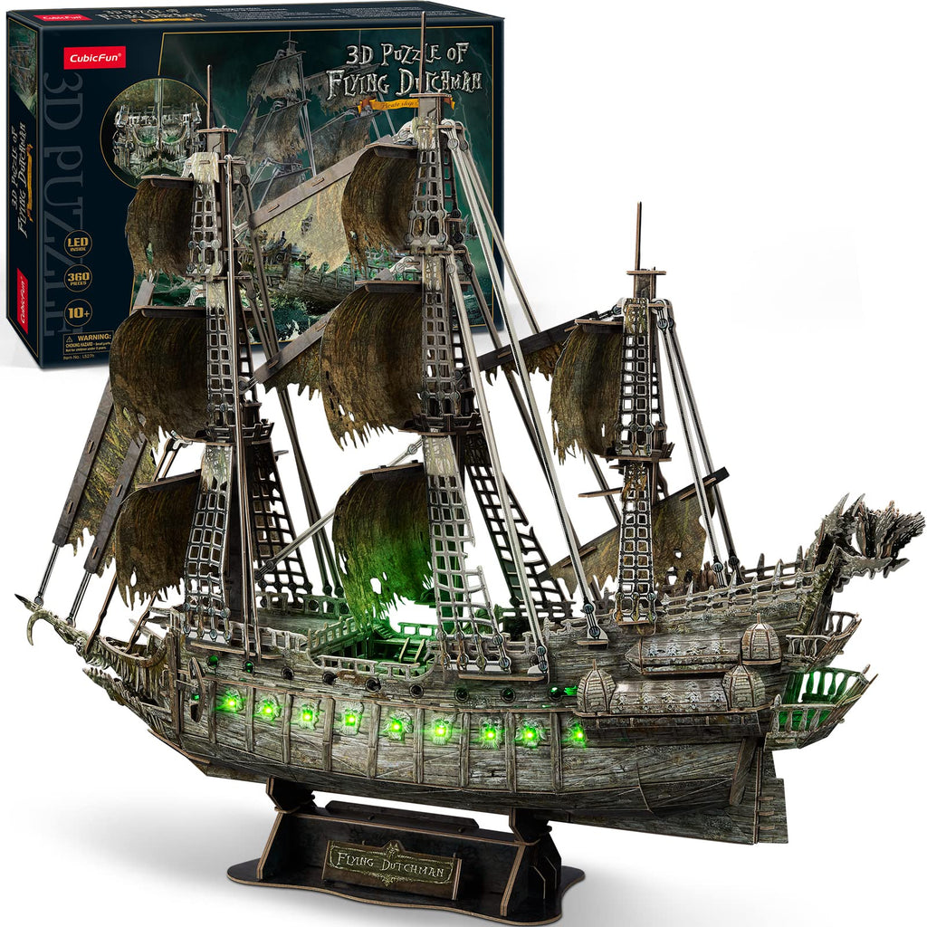 CubicFun 3D Puzzles for Adults - Led Pirate Ship Queen Anne's Revenge - Large 27'' Sailboat Puzzles - Desk Decor, Anniversary Teacher Appreciation Gifts High School Graduation Gifts