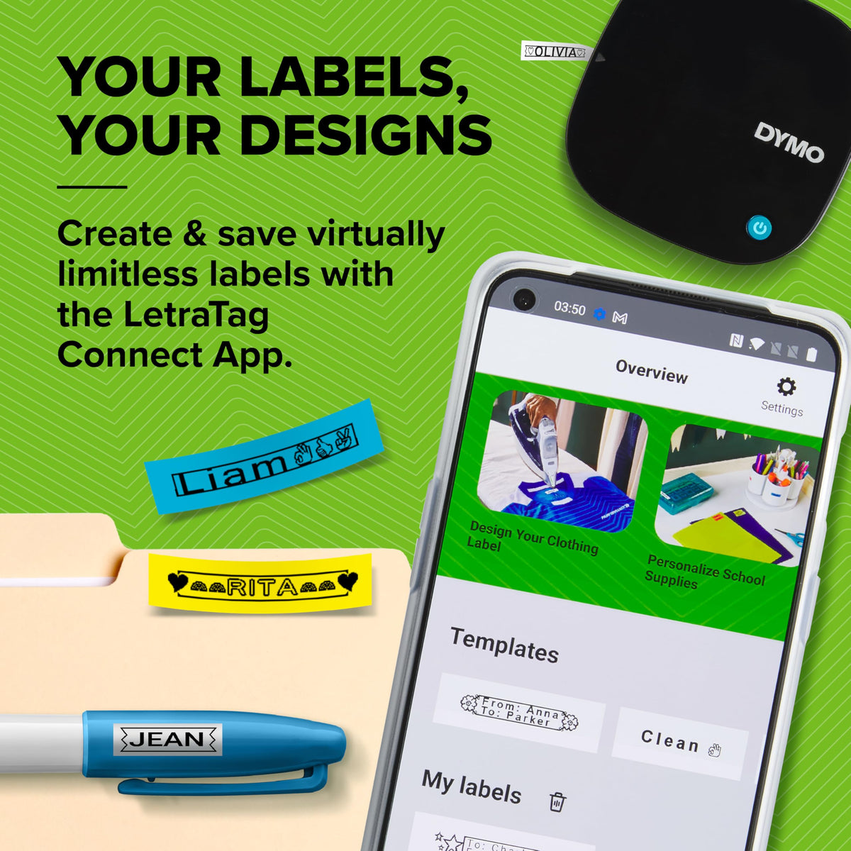 DYMO LetraTag 200B Bluetooth Label Maker, Compact Label Printer, Connects Through Bluetooth Wireless Technology to iOS and Android, Includes 1 White Paper Label Tape, Daydream Blue