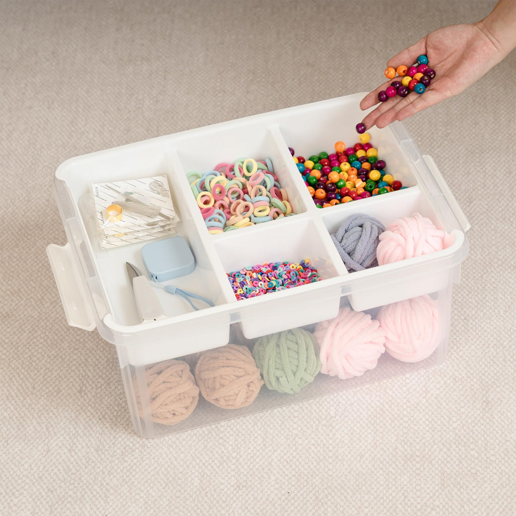 Citylife 17 QT Plastic Storage Box with Building Baseplate Lid and Removable Tray Craft Organizers and Storage Clear Storage Container for Organizing Bead, Tool, Sewing