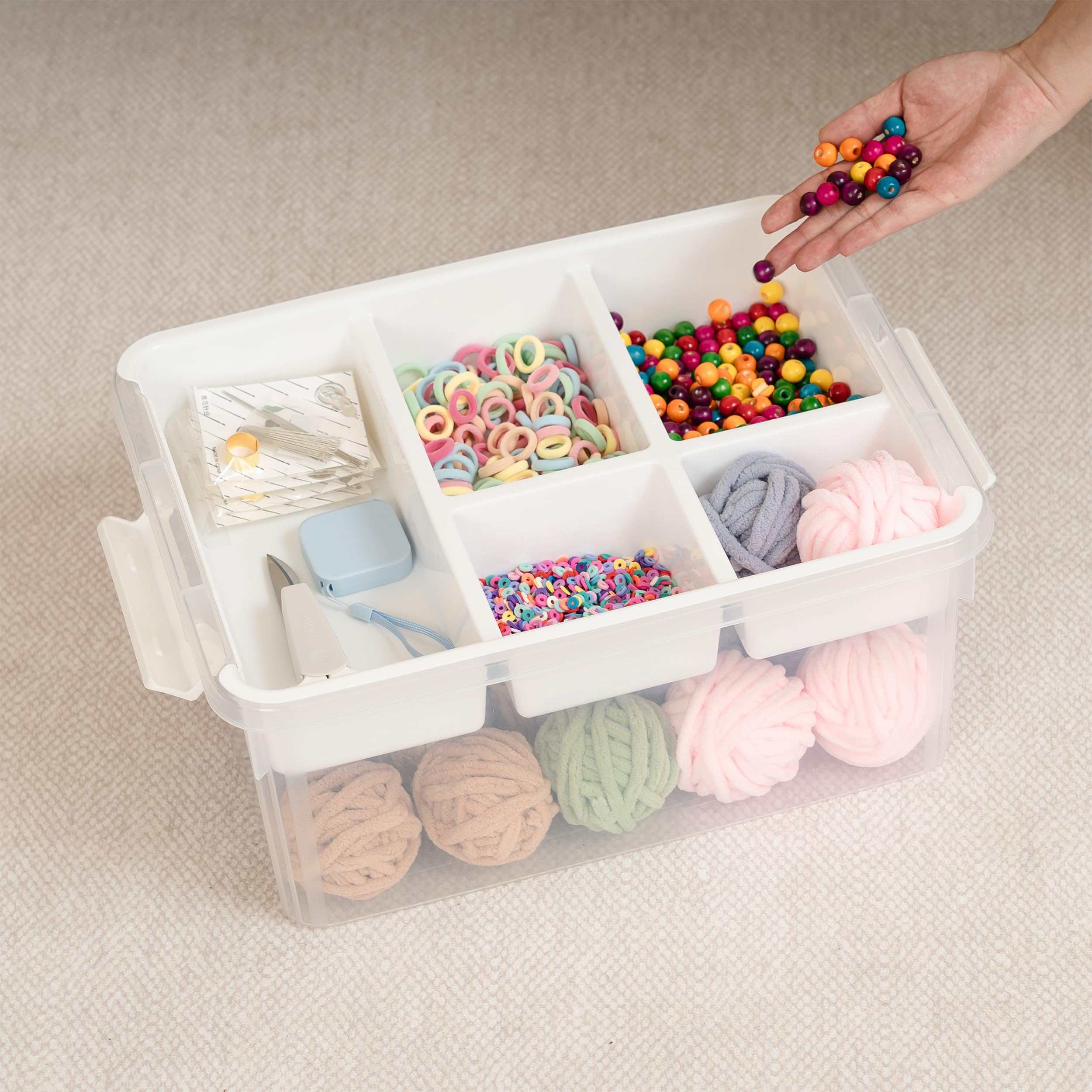 Citylife 17 QT Plastic Storage Box with Building Baseplate Lid and Removable Tray Craft Organizers and Storage Clear Storage Container for Organizing Bead, Tool, Sewing
