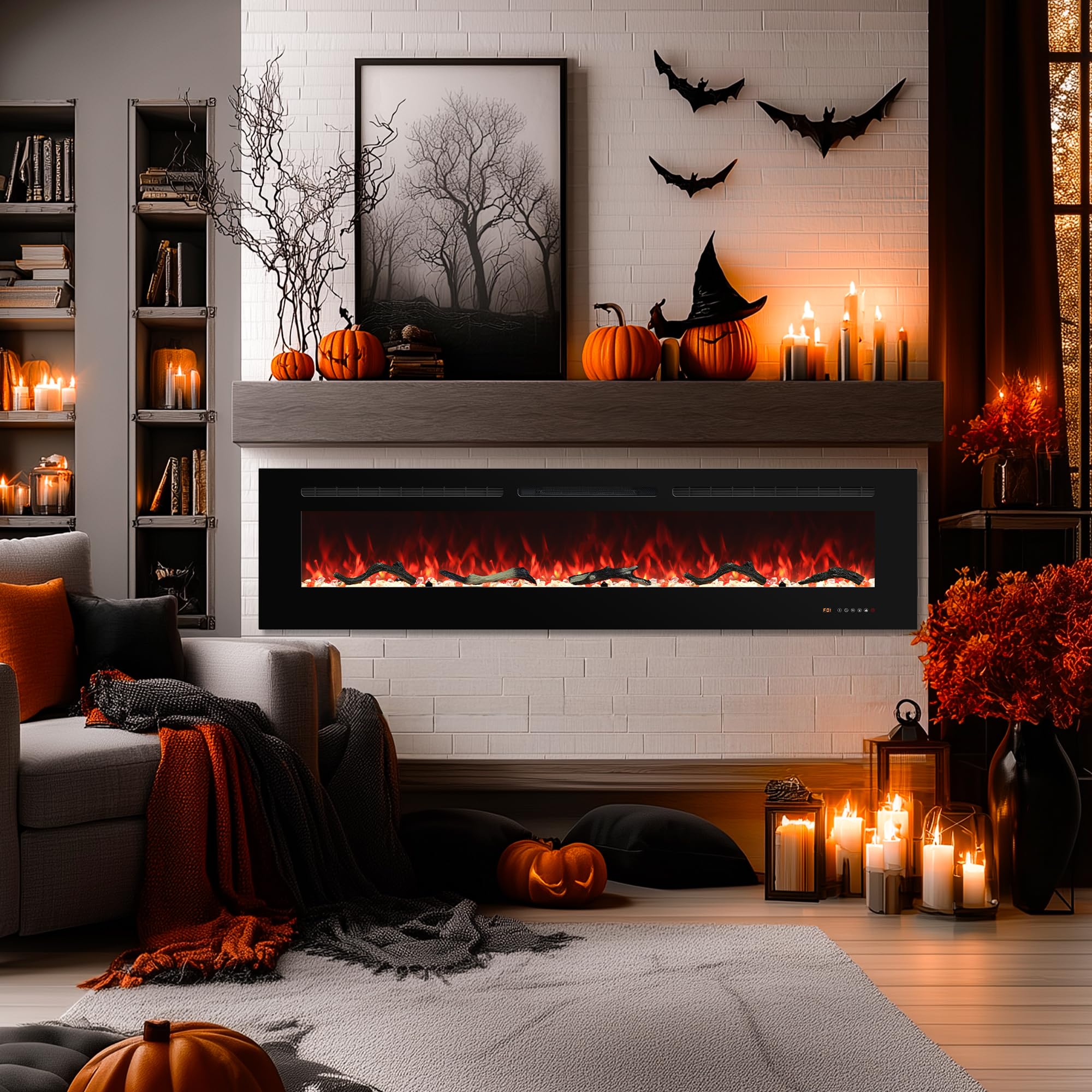 Electric Fireplace 30 inch Wide, Wall Mounted Fireplace Inserts Electric Heater, 13 * 13 Flame Effects Like Real Flame, Low Noise, Timer & Thermostat Setting, 750W/1500W, Black