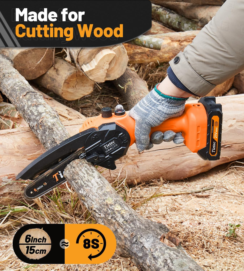 Tietoc Chainsaw 6 Inch Mini Electric Chainsaw Cordless Battery Powered, Hand Held Saw for Wood/Trees Trimming, Tools for Household and Garden, Chain Saw Gift for Men Dad Husband Fathers Gardener 2026