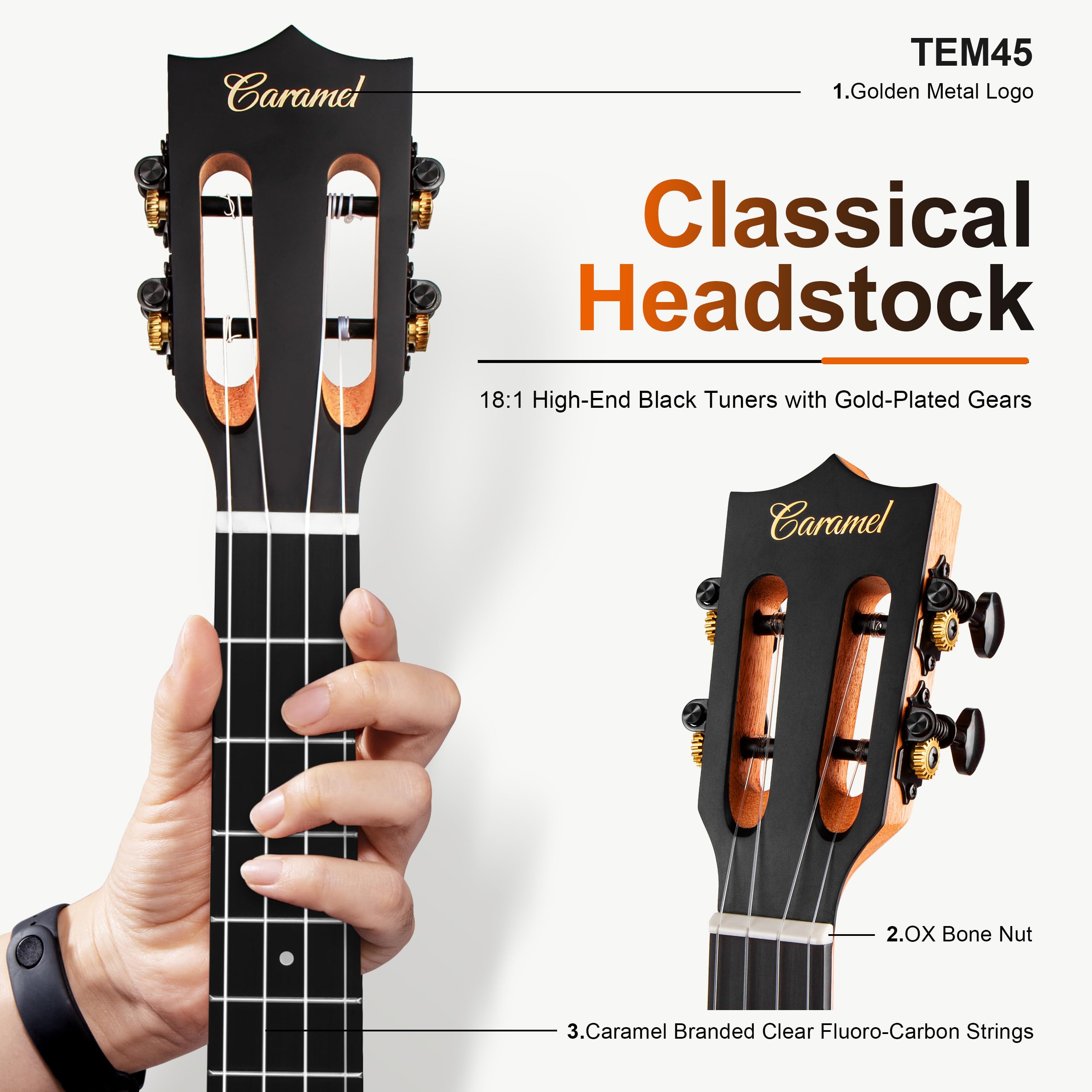 Caramel TEG95 Butterfly Bocote Glossy Tenor Acoustic & Electric Ukulele | 26-inch Handmade Professional Ukelele Kit with Accessories