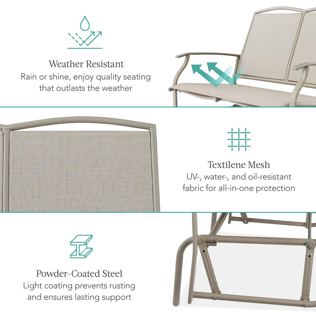 Best Choice Products 2-Person Outdoor Patio Swing Glider Steel Bench Loveseat Rocker for Deck, Porch w/Textilene Fabric, Steel Frame - Black