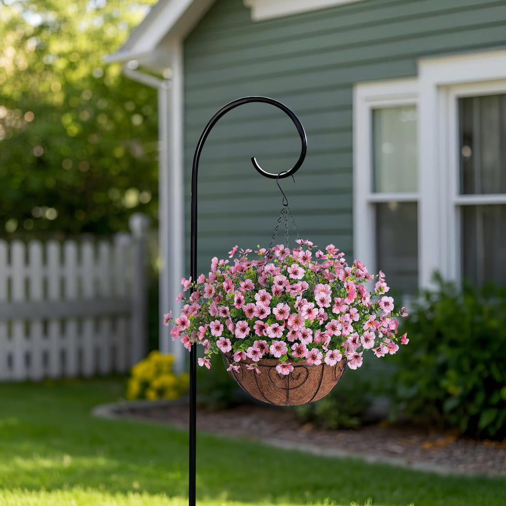 Ammyoo Artificial Faux Hanging Plants Flowers Basket for Spring Outdoor Decoration, Fake Silk Daisy UV Resistant Look Real with Eucalyptus Leaves Summer Outside Decor for Home Patio Garden