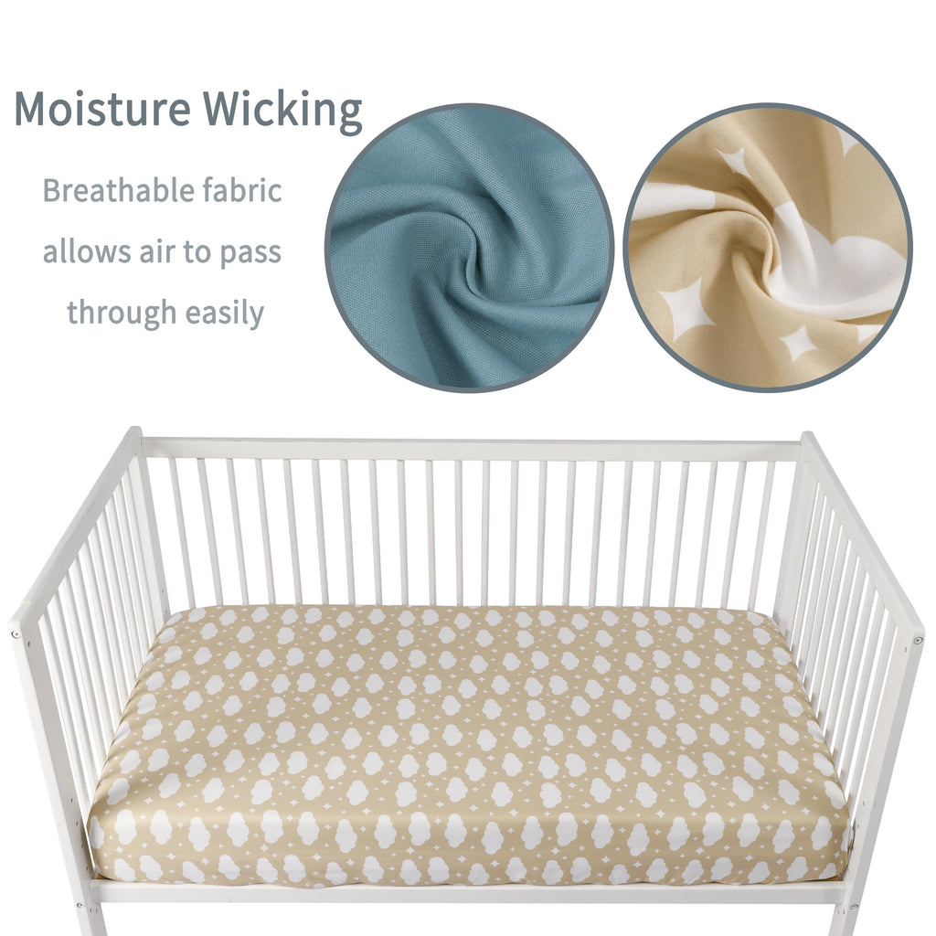 GUNTAIL Baby Crib Sheets for Boys Girls, 2 Pack Fitted Crib Sheet for Standard Crib and Toddler Mattress, Soft Microfiber Baby Sheet 52x28x8in (Brown & Green)