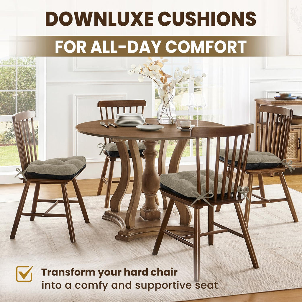 downluxe Indoor Chair Cushions for Dining Chairs, Tufted Overstuffed Textured Kitchen Chair Pads with Ties and Non-Slip Backing, 15.5" x 15.5" x 4", Aqua Blue, 4 Pack