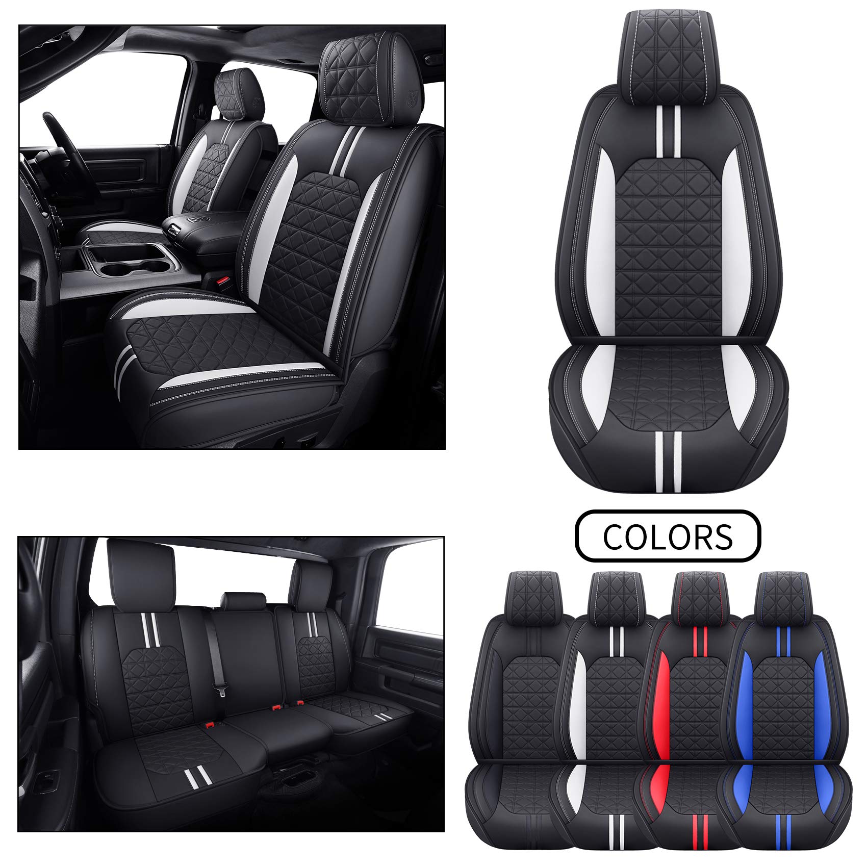 YIERTAI Dodge RAM Seat Covers Fit for 2009-2023 2024 2025 2026 1500/2500/3500HD Pickup Front Seats Only Crew Double Cab Quad Cab Waterproof Leather Seat Covers(2 PCS Front only/Black)