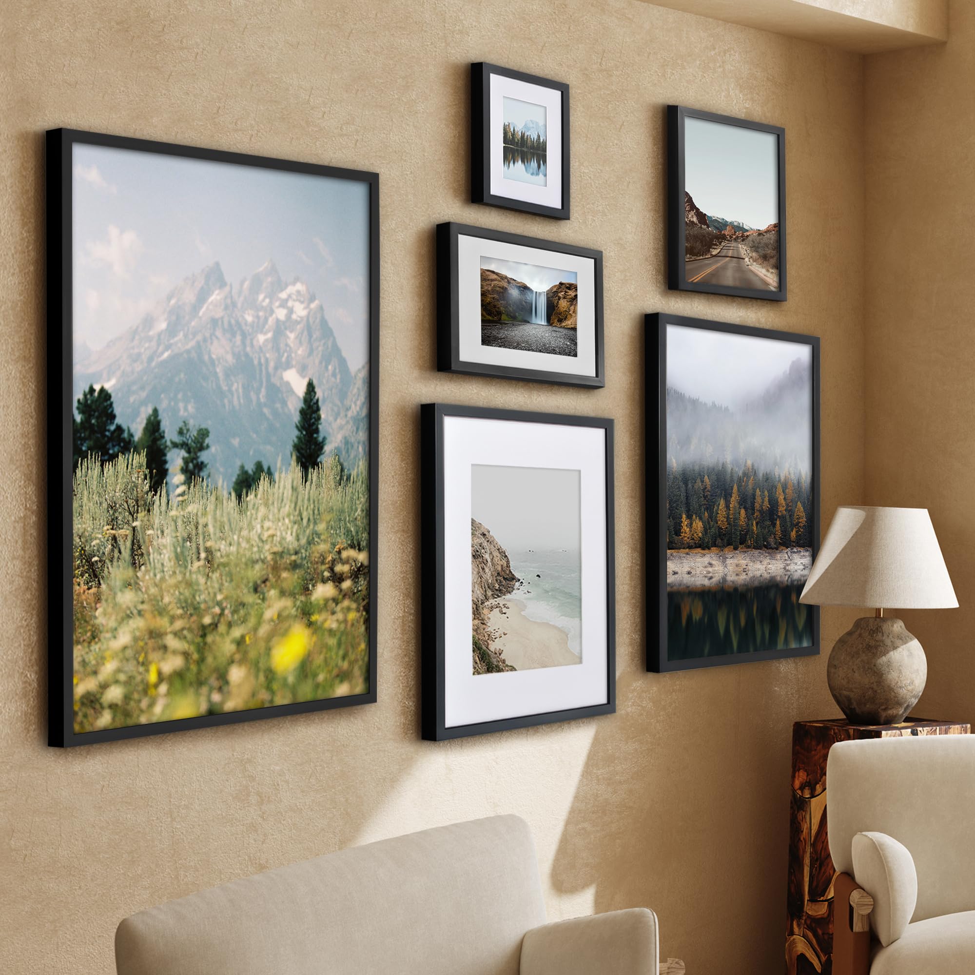 Americanflat 5x7 Picture Frame with Shatter-Resistant Glass - Soho Collection - Gallery Style Deep Molding Picture Frames for Tabletop and Wall Display - Black