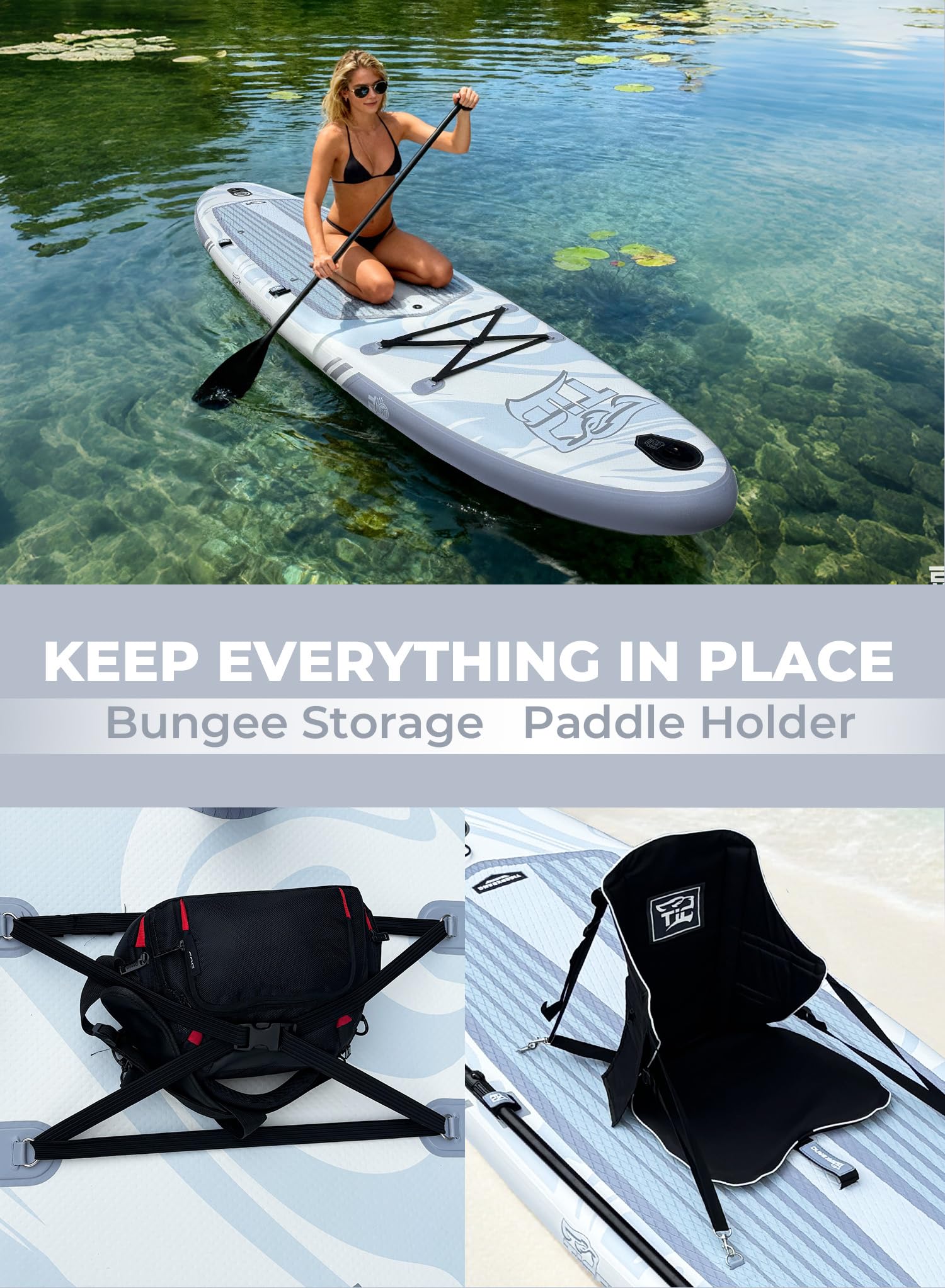 TIGERXBANG 11'6"/11'/10' Inflatable Paddle Board with Complete Accessories, Versatile Premium Paddle Boards for Adults/Youth, Stand Up Paddle Board Polar/Wave/Sunny Wave Collection