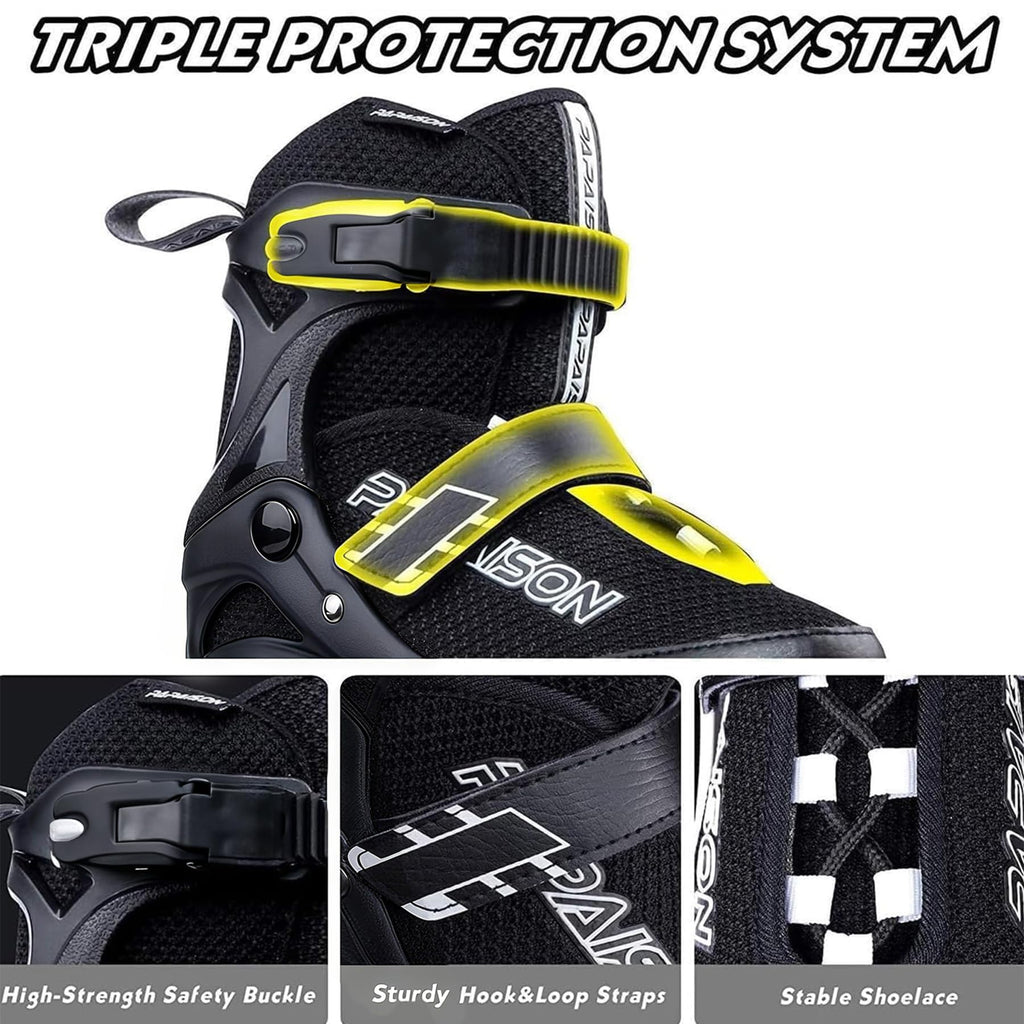 PAPAISON Adjustable Inline Skates for Kids and Adults with Full Light Up Wheels, Outdoor Roller Skates for Girls and Boys, Men and Women