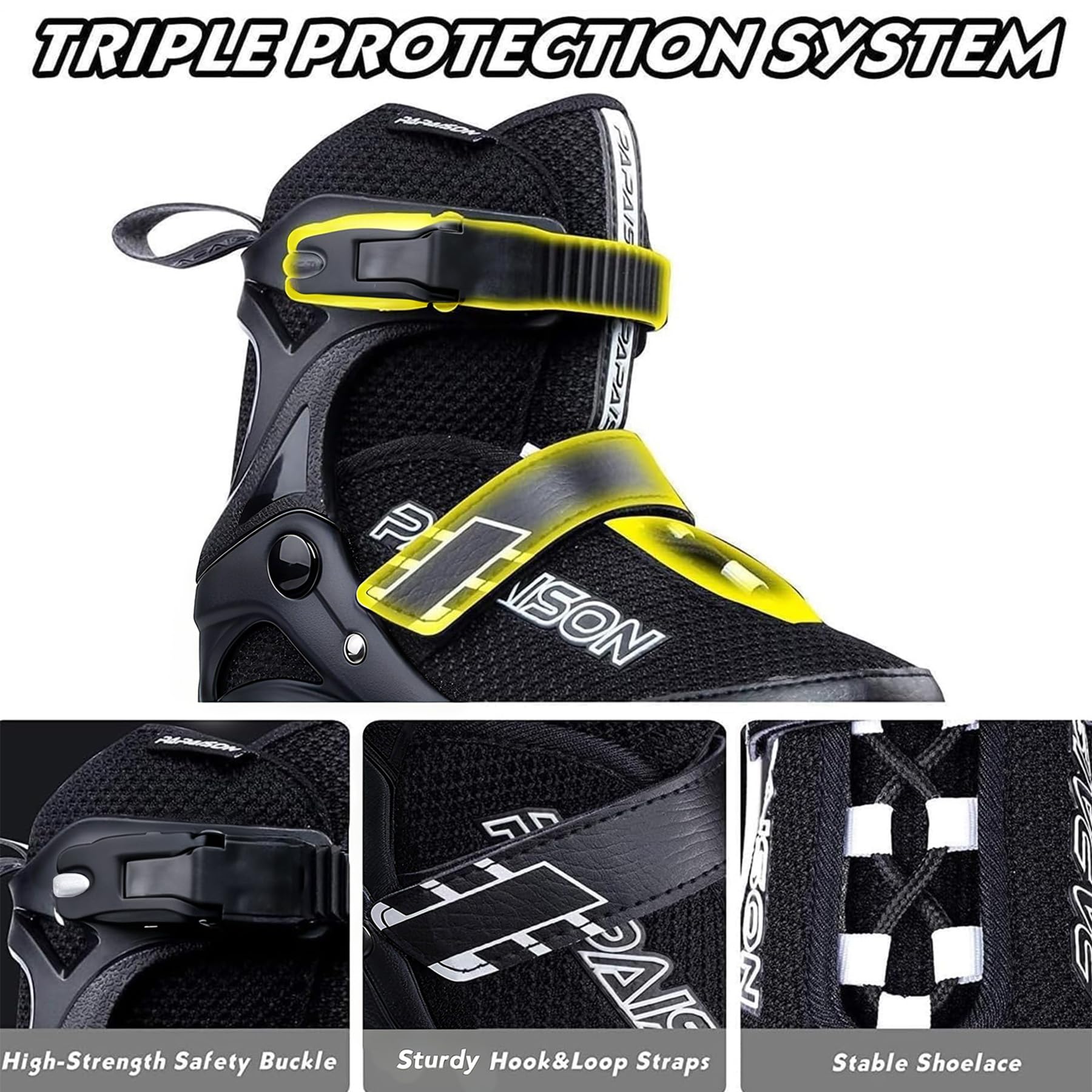 PAPAISON Adjustable Inline Skates for Kids and Adults with Full Light Up Wheels, Outdoor Roller Skates for Girls and Boys, Men and Women