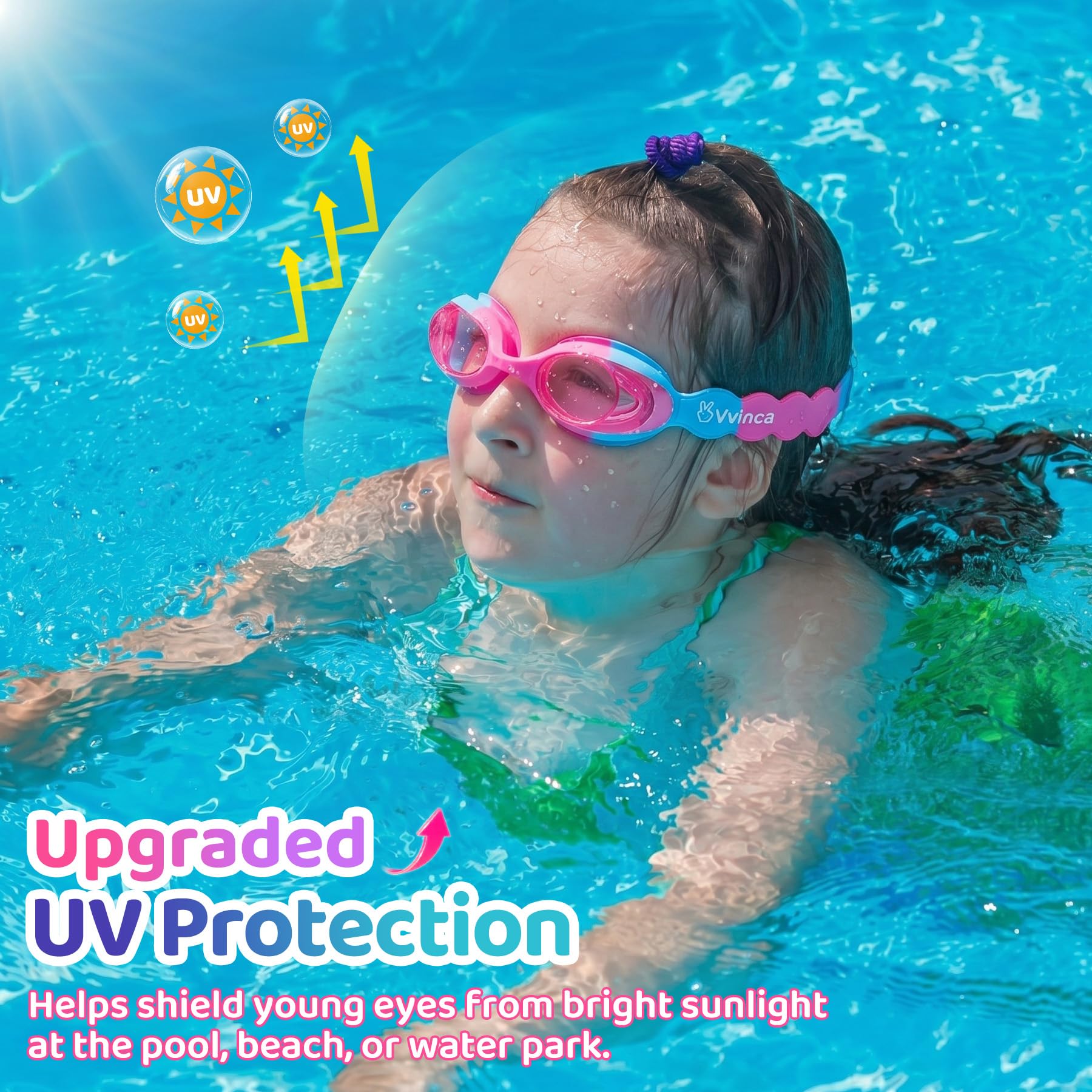 Vvinca Kids Swim Goggles with Fabric Strap No Tangle Pain-Free, Anti-Fog Swimming Pool Goggle No Leak for Toddlers Girls Boys