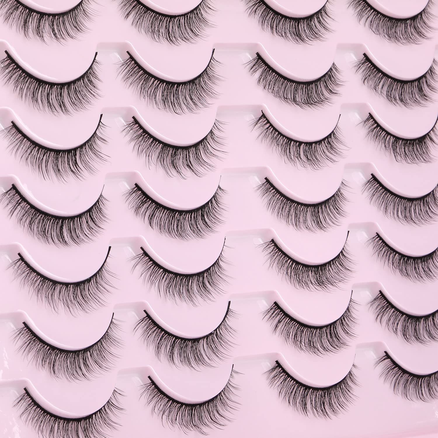 False Lashes Natural Look Wispy Eyelashes Manga Korean Spiky 16mm Short Faux Mink Eyelashes Cat Eye Natural Fake Eyelashes Strip Lashes Pack 14 Pairs