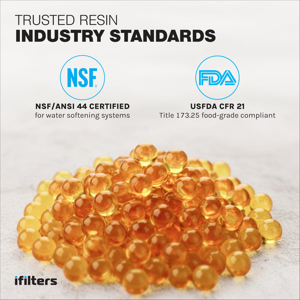 iFilters Water Softener Resin Media Replacement - 1/2 Cubic Foot (CuFt) | 100% Ion Exchange High Quality Premium Cation | 16,000 Grain Capacity | NSF Certified (MED-CAT-025/2)