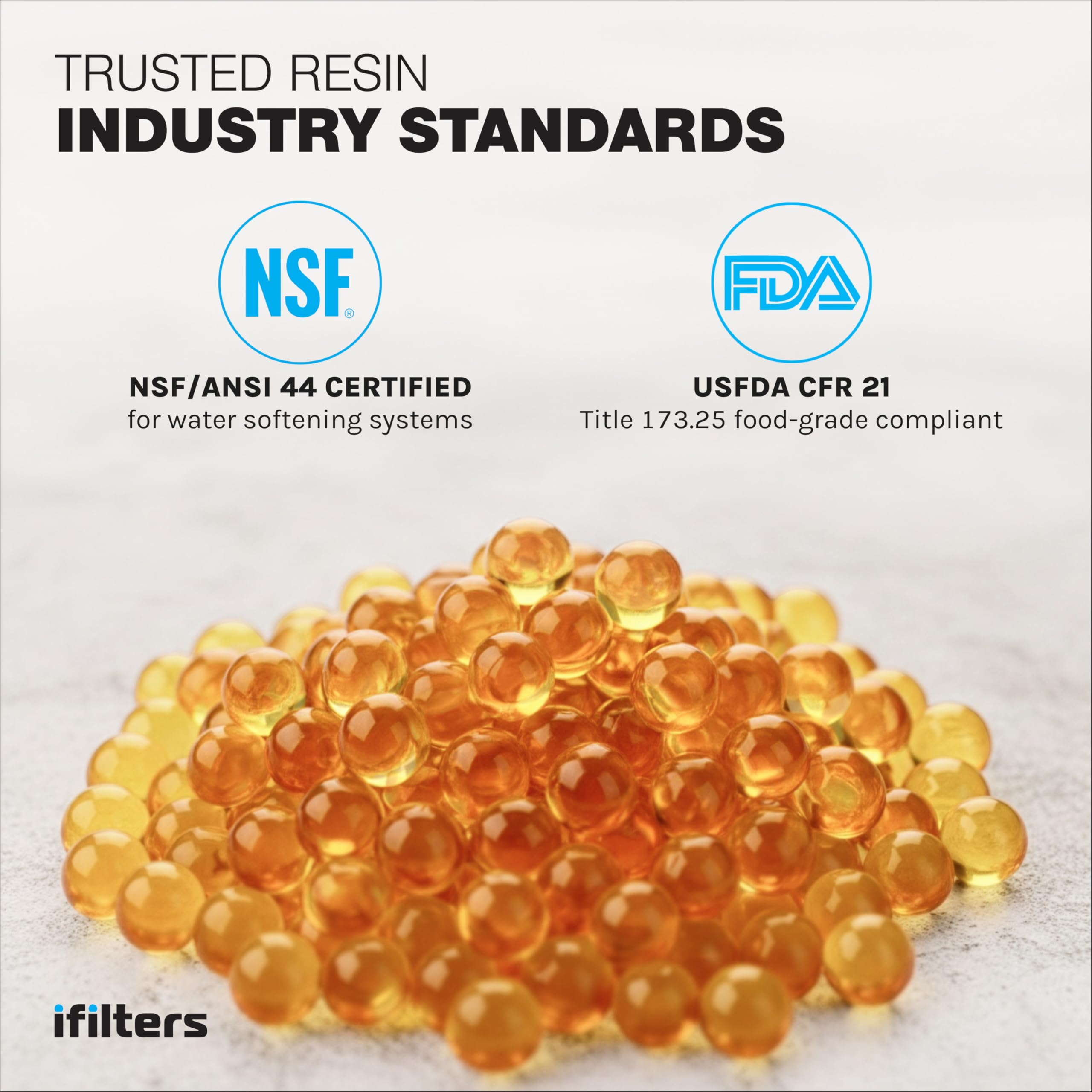 iFilters Water Softener Resin Media Replacement - 1/2 Cubic Foot (CuFt) | 100% Ion Exchange High Quality Premium Cation | 16,000 Grain Capacity | NSF Certified (MED-CAT-025/2)