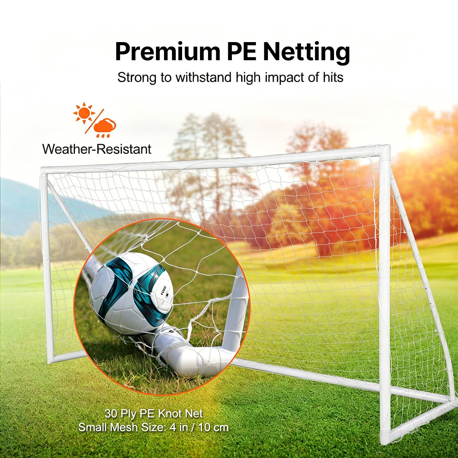 VEVOR Portable Soccer Goal, 12 x 6 ft Large Practice Soccer Net, Steel Fiberglass Structure Training Goal Set with Carry Bag, All-Weather Outdoor Use, for Backyards, Parks, School Fields