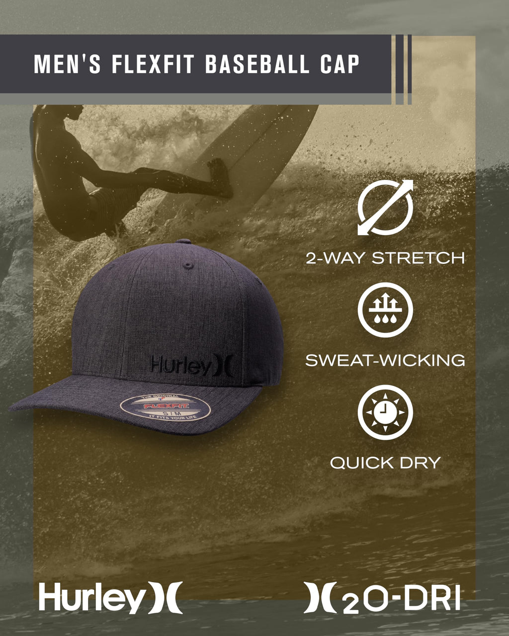 Hurley mens One & Only Corp Flexfit Perma Curve Bill Baseball Hat