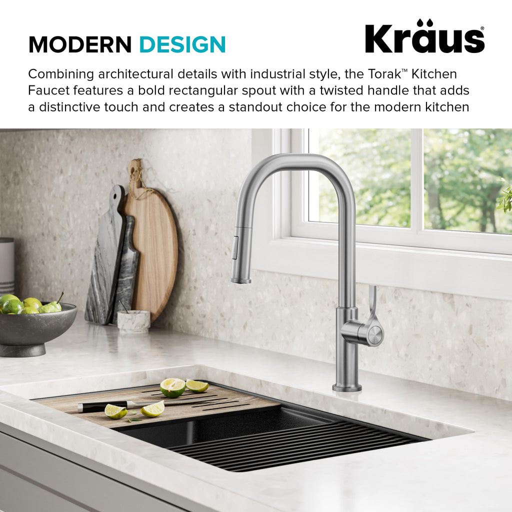 KRAUS Torak Pull Down Kitchen Faucet in Matte Black with Commercial Style Spring Spout, 2 Function Sprayer, Pre-Attached Water Lines, and Mounting Hardware, KPF-2635MB