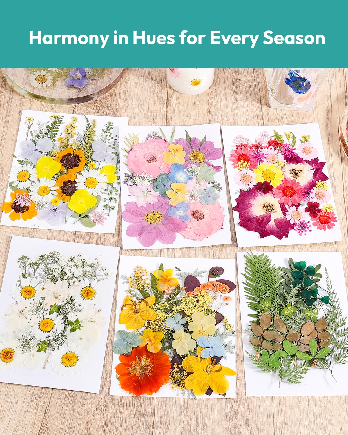 Dried Flowers, Resiners 58Pcs Pressed Flowers for Craft Pink Real Natural Dried Flowers Dry Leaves Kit for DIY Making Crafts Resin Soap Candle Scrapbook Supplies Card Making Jewelry