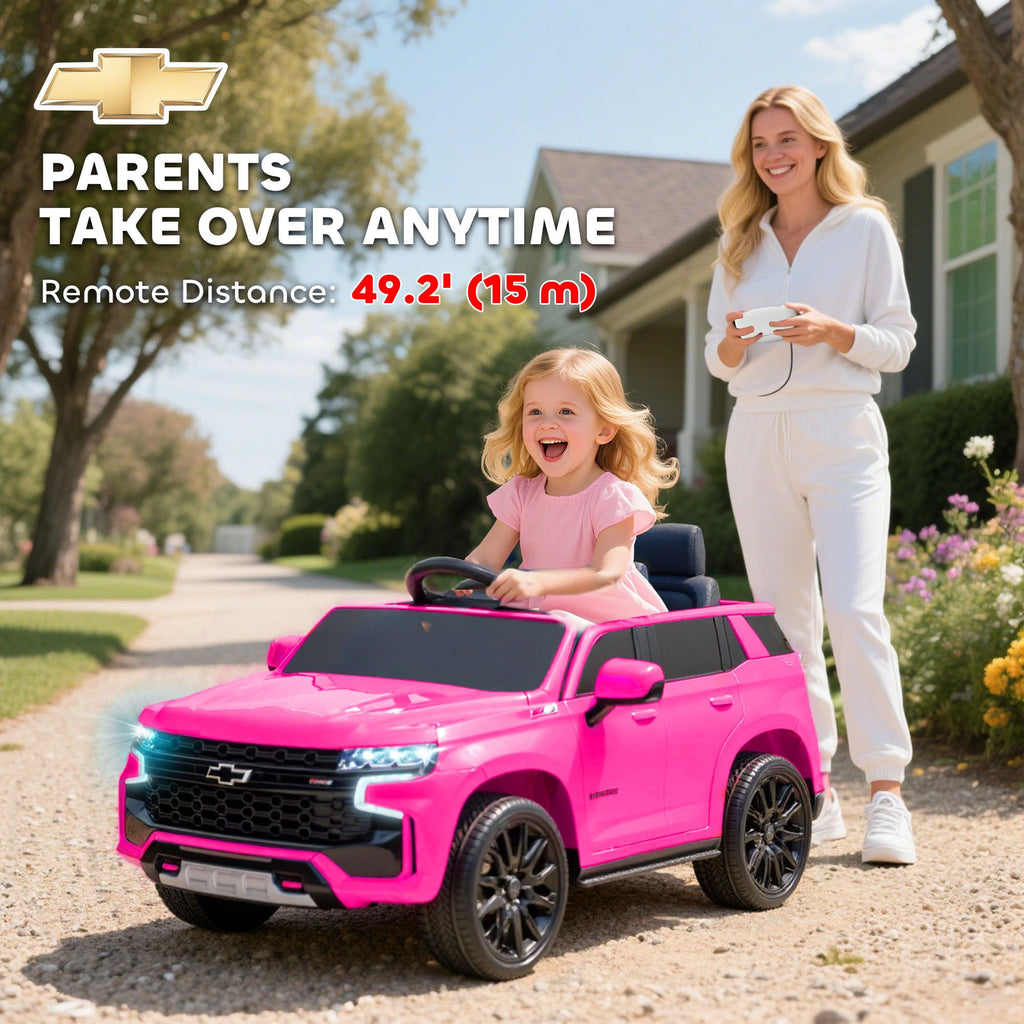 Aosom Licensed Chevrolet Tahoe Ride On Car, 12V 7AH Battery Power Ride On Toy with Parent Remote Control, LED Lights, Music, 4 Wheeler Suspension, 3 Speeds, Kids Electric Vehicle for Aged 3+, Pink