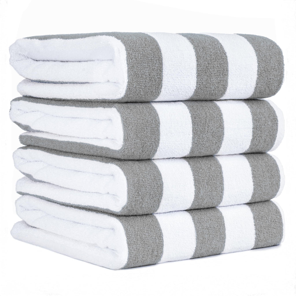 American Soft Linen Cabana Striped Beach Towels, 30x60 inch 4 Piece Oversize Pool Towels, Quick Drying Sand Free Swim Towels, Beige