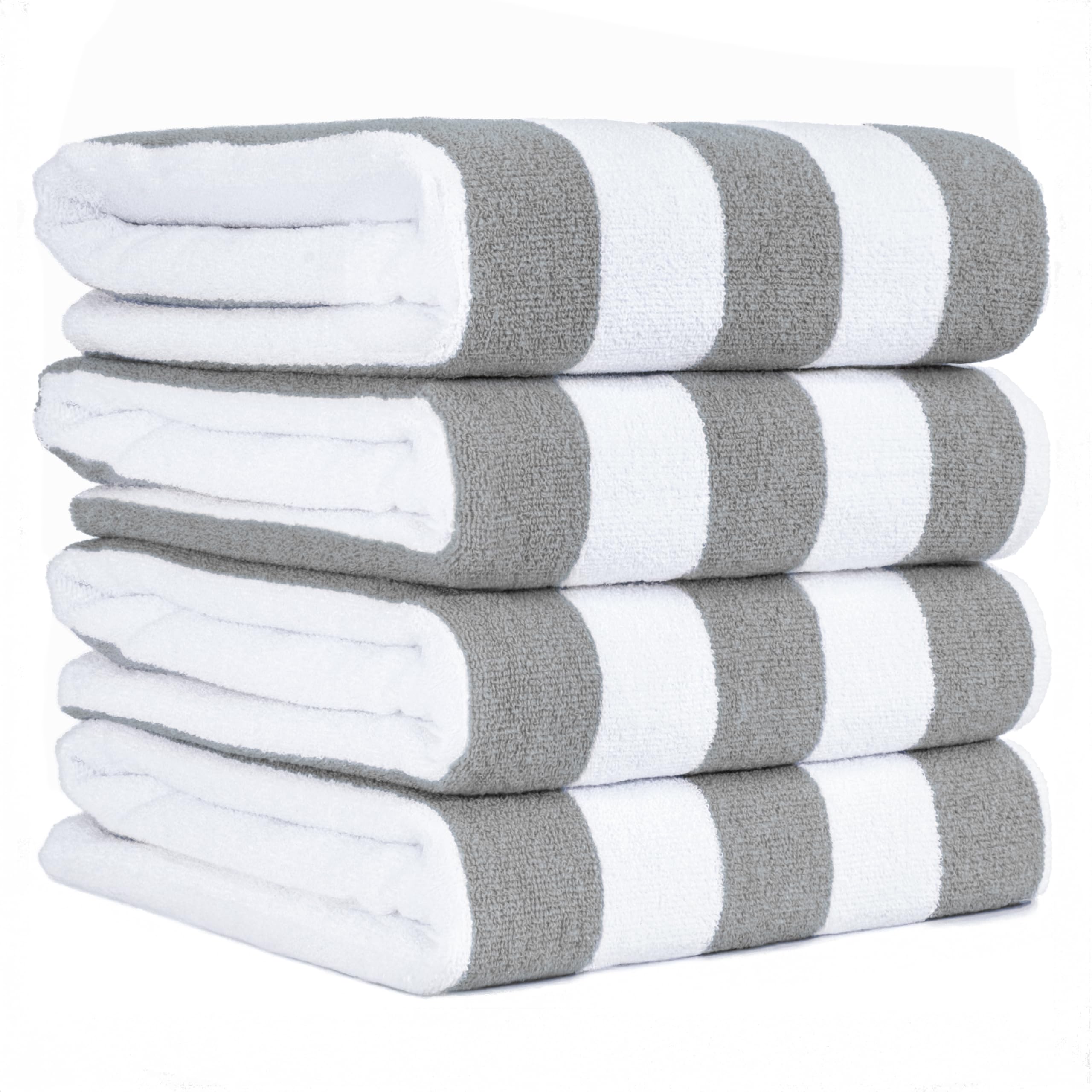 American Soft Linen Cabana Striped Beach Towels, 30x60 inch 4 Piece Oversize Pool Towels, Quick Drying Sand Free Swim Towels, Beige