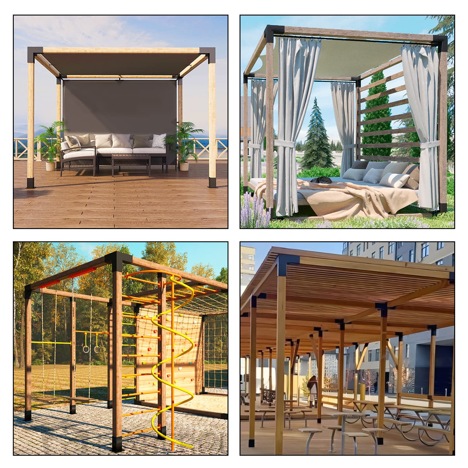 Woodwork Pergola Kit 2 Pcs- Post and Beam T Brackets - Modular Sizing Pergola Brackets Hardware fit for 4 x 4 Lumber, Heavy Duty