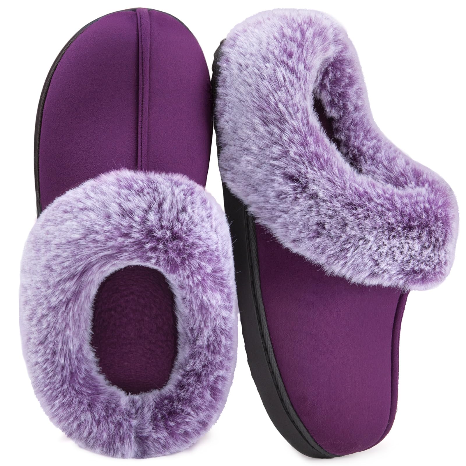 HomeTop Women's Classic Microsuede Memory Foam Slippers Durable Rubber Sole with Warm Faux Fur Collar