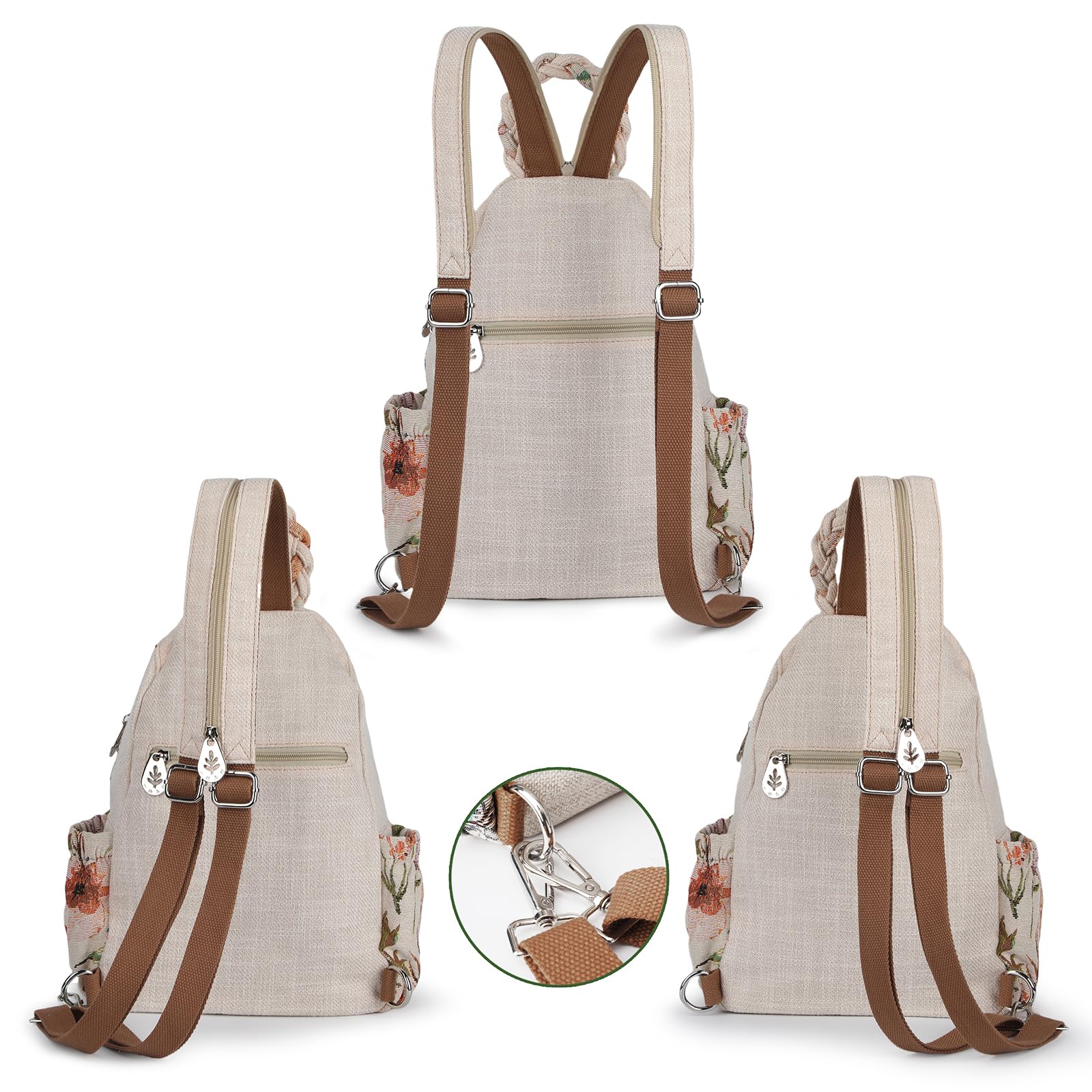 Ladys Convertible Sling Bag, Hand Craft Artisan Purse, Girls Beautiful Canvas Premium Casual Day Mini Backpack for Women (Flower Bee)