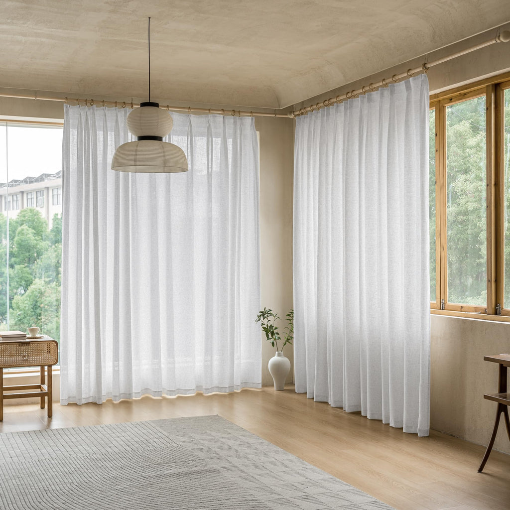 MAIHER Linen Textured Pleated Curtains 63 Inches Long for Living Room, Light Filtering Pinch Pleat Semi Sheer Drapes Curtains with Tieback and Hooks, Natural Linen (1 Panel, 54" W x 63" L)
