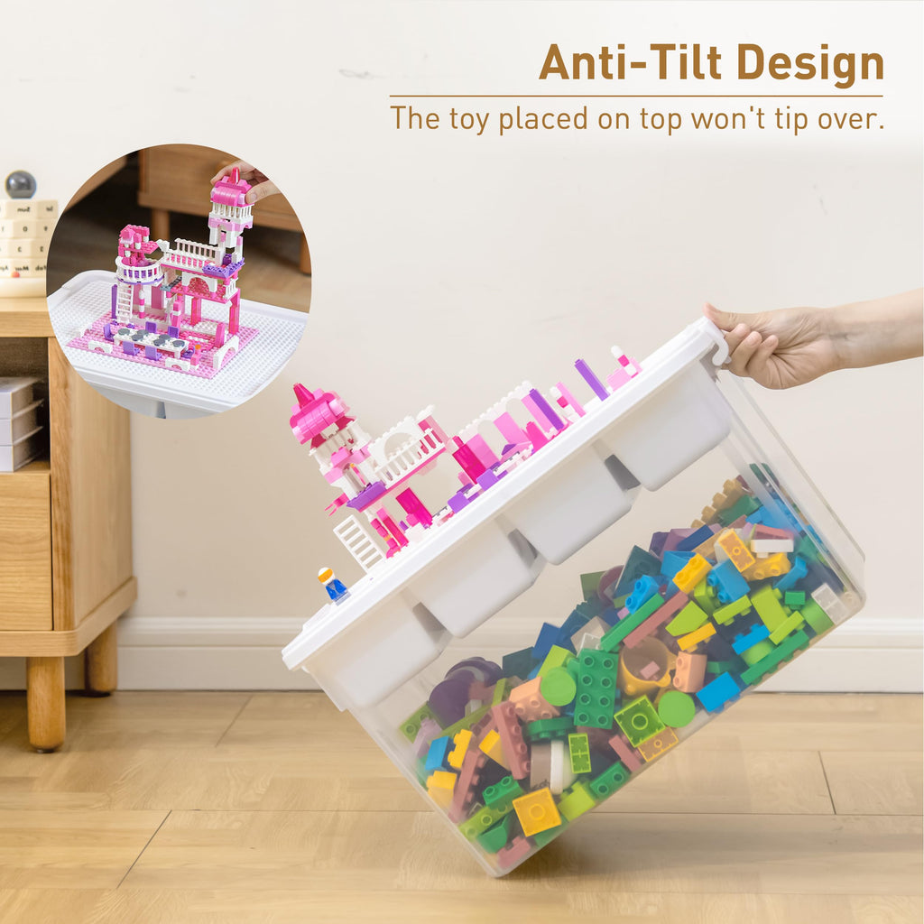 Citylife 17 QT Plastic Storage Box with Building Baseplate Lid and Removable Tray Craft Organizers and Storage Clear Storage Container for Organizing Bead, Tool, Sewing